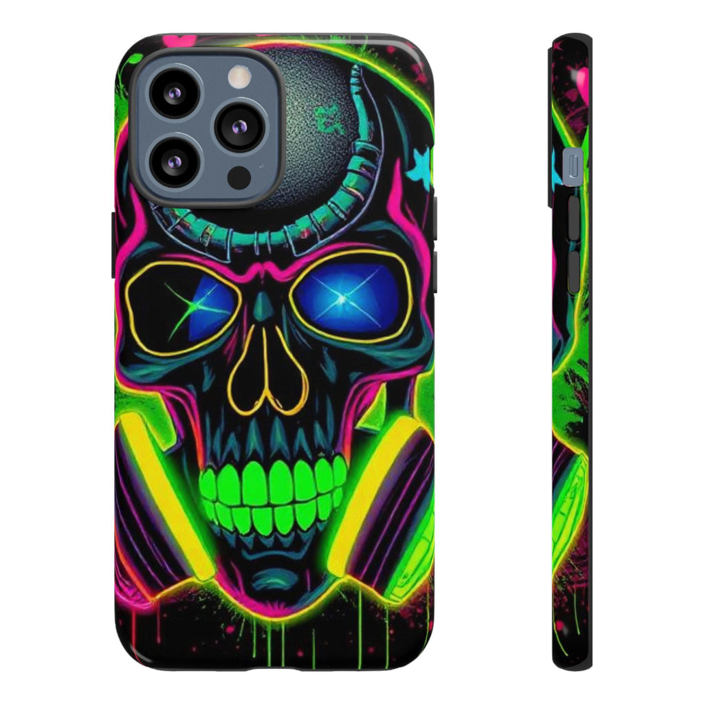 Neon Green Graffiti Skull Hard Shell Phone Case