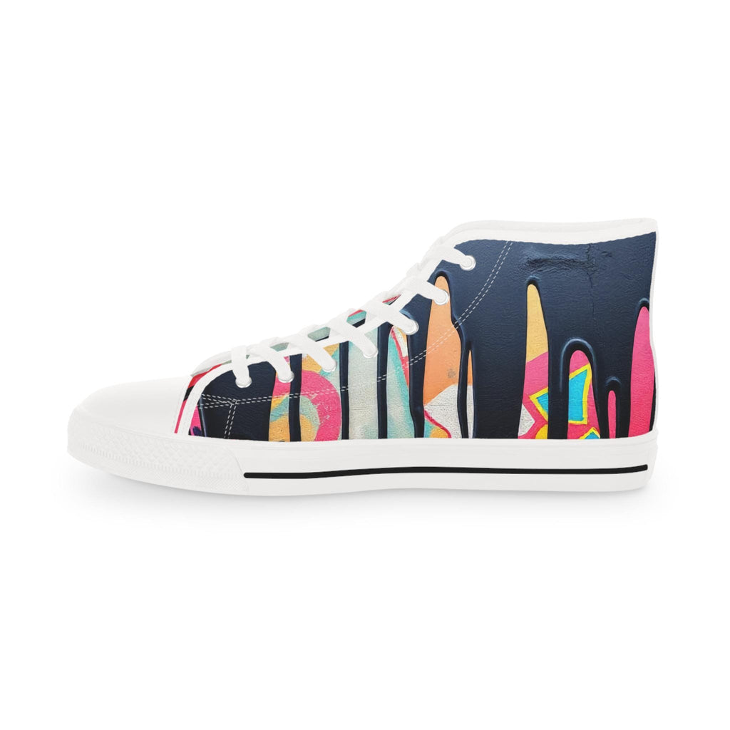 Paint Drip Pattern Men's High Top Sneakers | Navy Pink Canvas Shoes