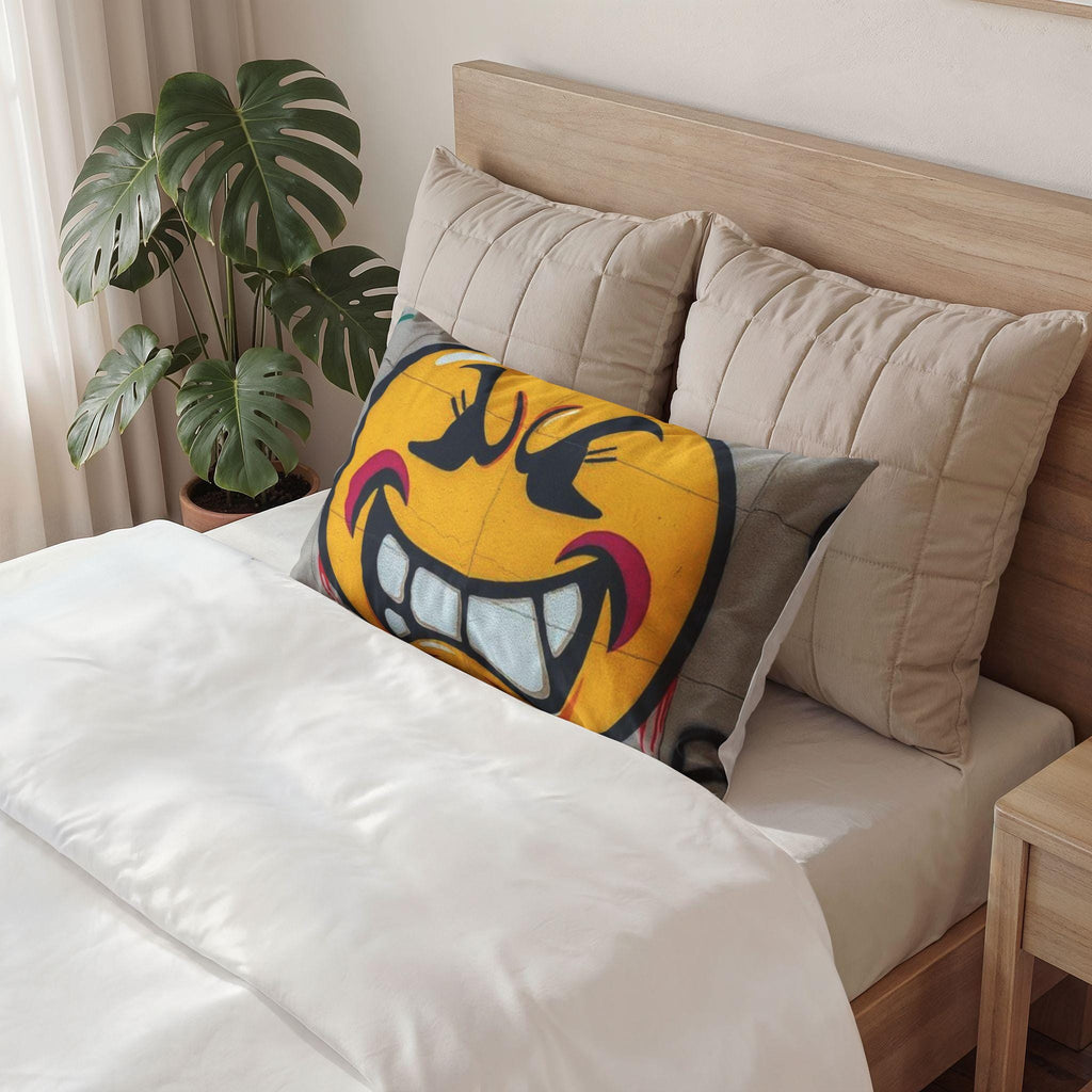 Grinning Emoji Face Pillow Sham | Graffiti Smile Decorative Pillowcase