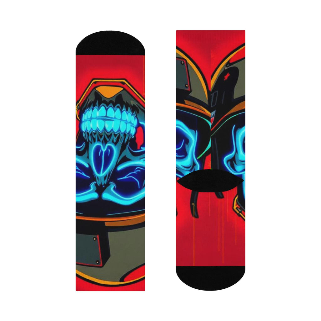 Neon Skull Crew Socks | Cushioned Biker Helmet Design