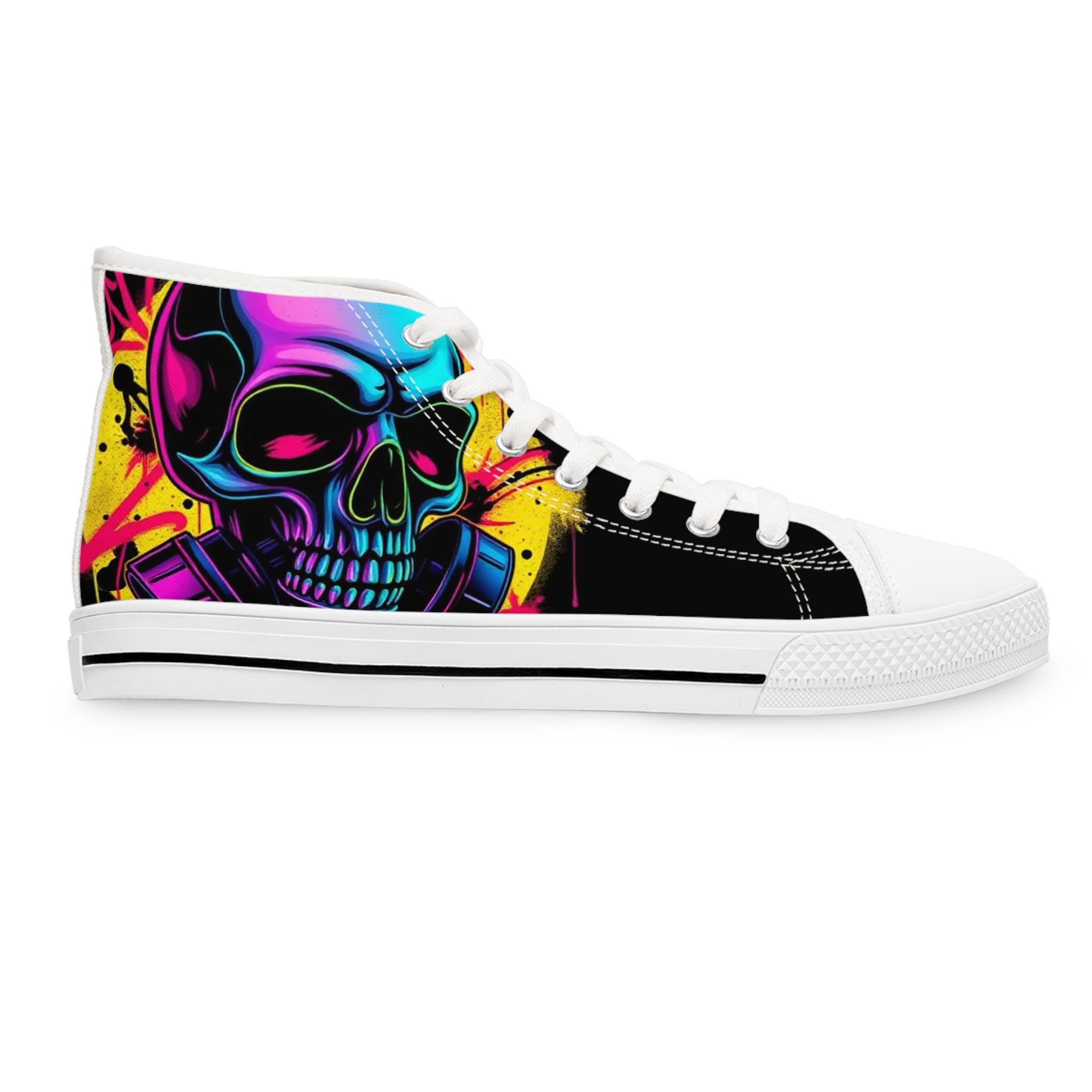Neon Skull High Top Sneakers | Colorful Grunge Skate Shoes