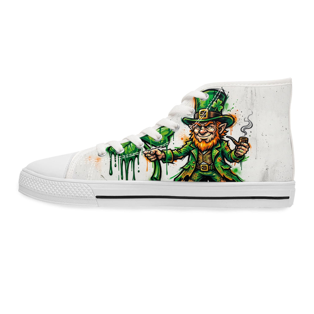 Leprechaun and Shamrock Women's High Top Sneakers | St. Patrick's Day Green Art
