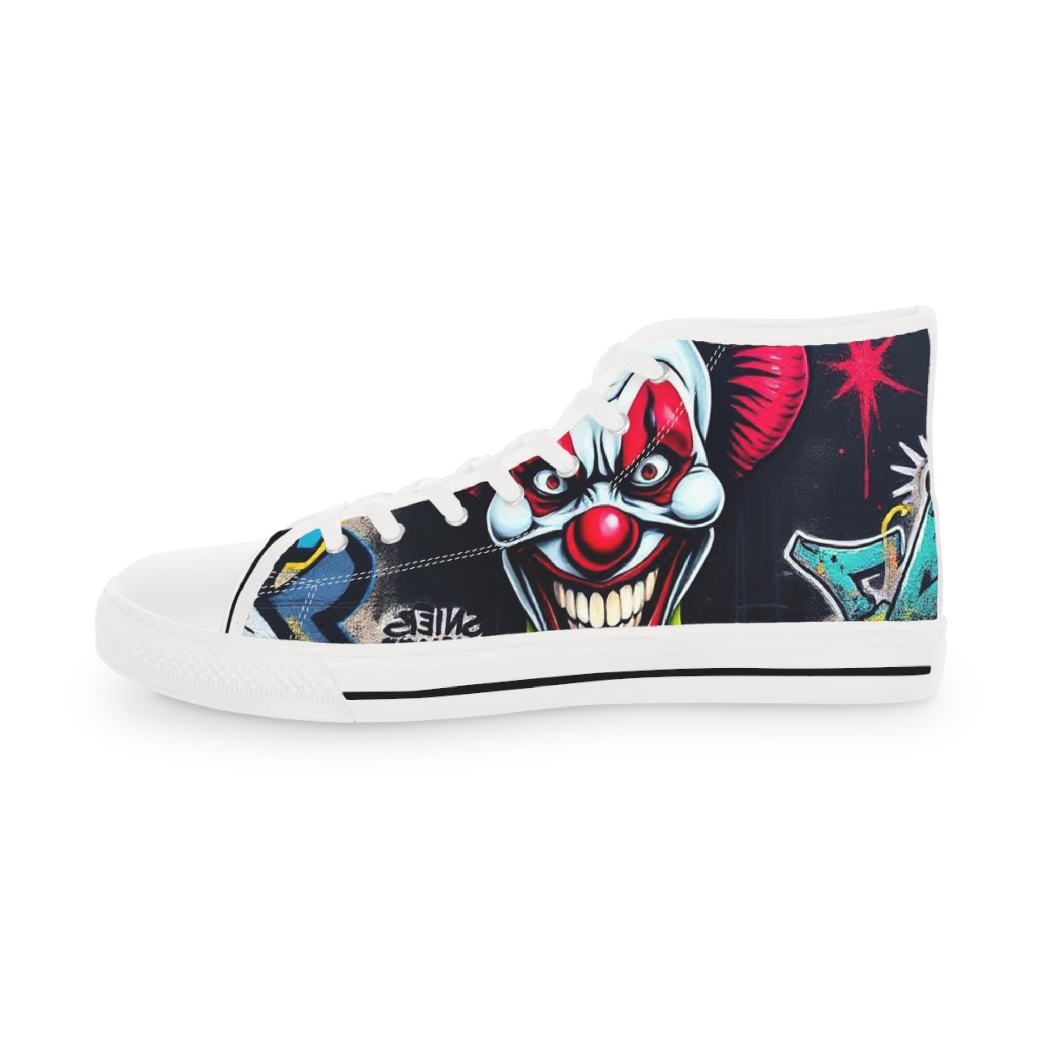 Creepy Clown Graffiti Face High Top Sneakers | Horror Skate Shoe