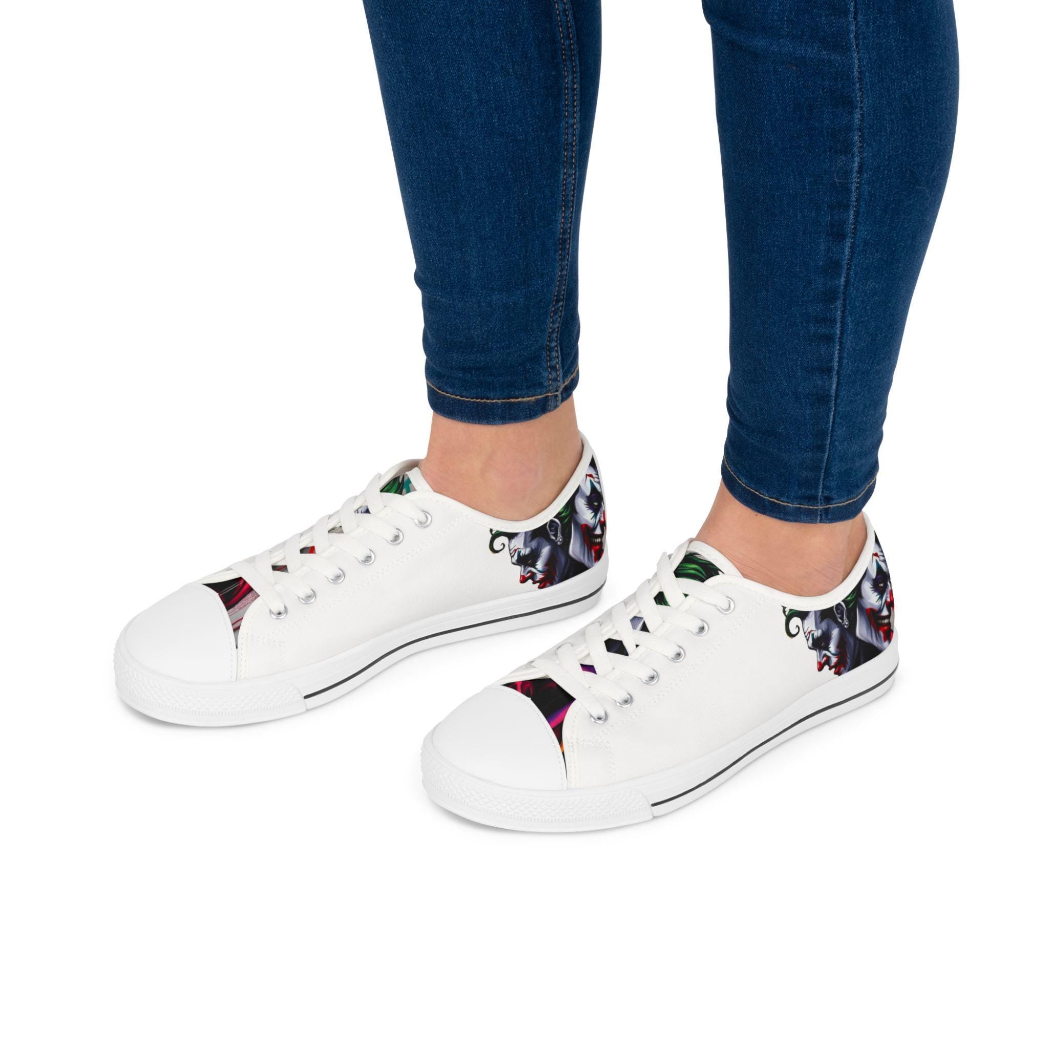 Joker Clown Face Women's Low Top Sneakers | Clown Skull Street Art Shoes
