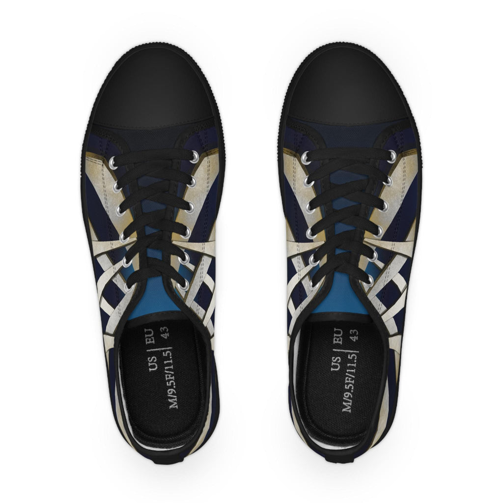 Geometric Striped Canvas Sneakers | Navy Blue Low Tops