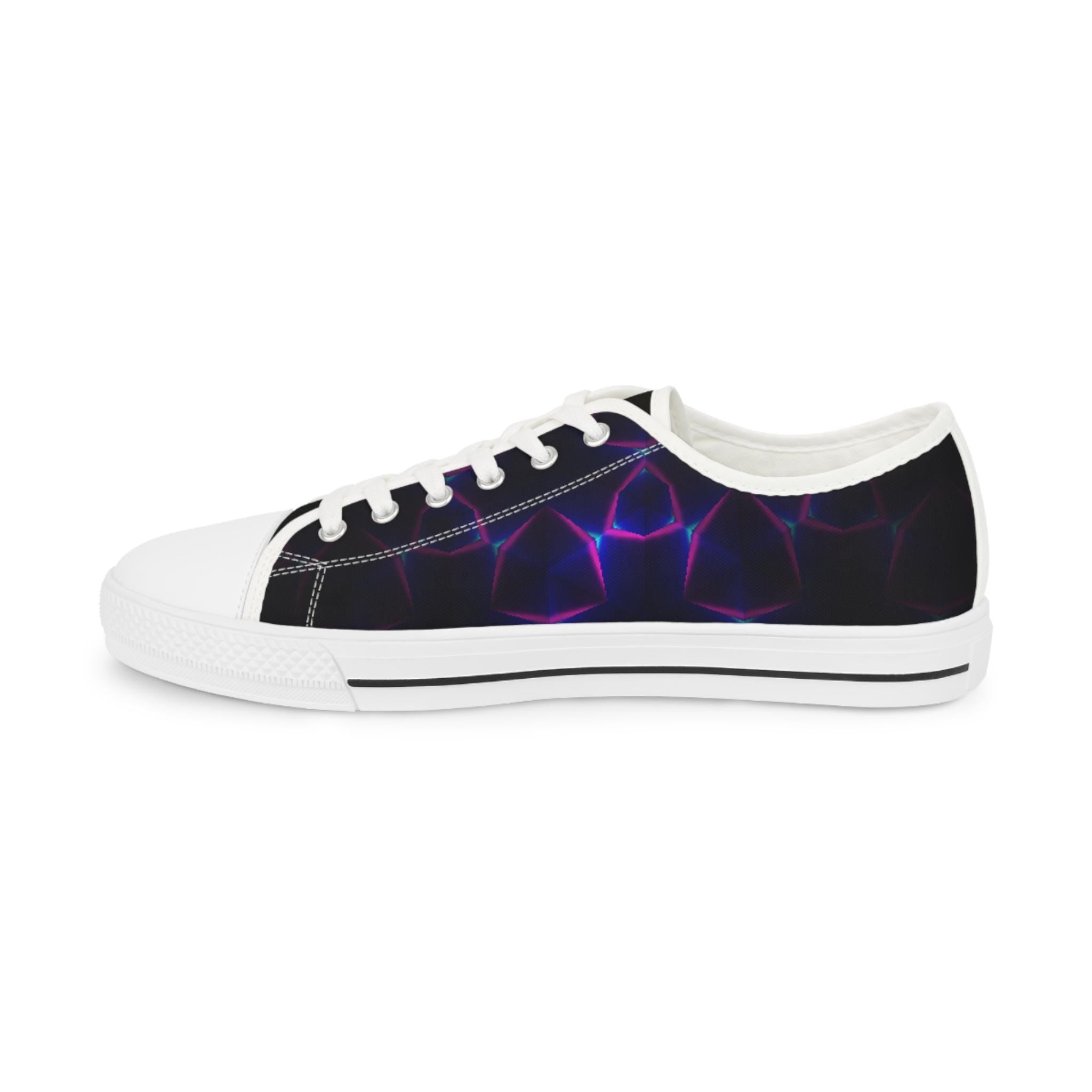 Neon Plasma Pattern Men's Low Top Sneakers | Electric Purple Grid