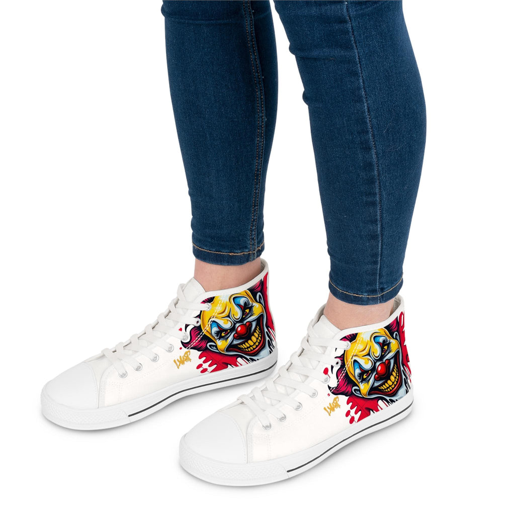 Evil Circus Clown High Top Sneakers | Horror Joker Illustration Shoes