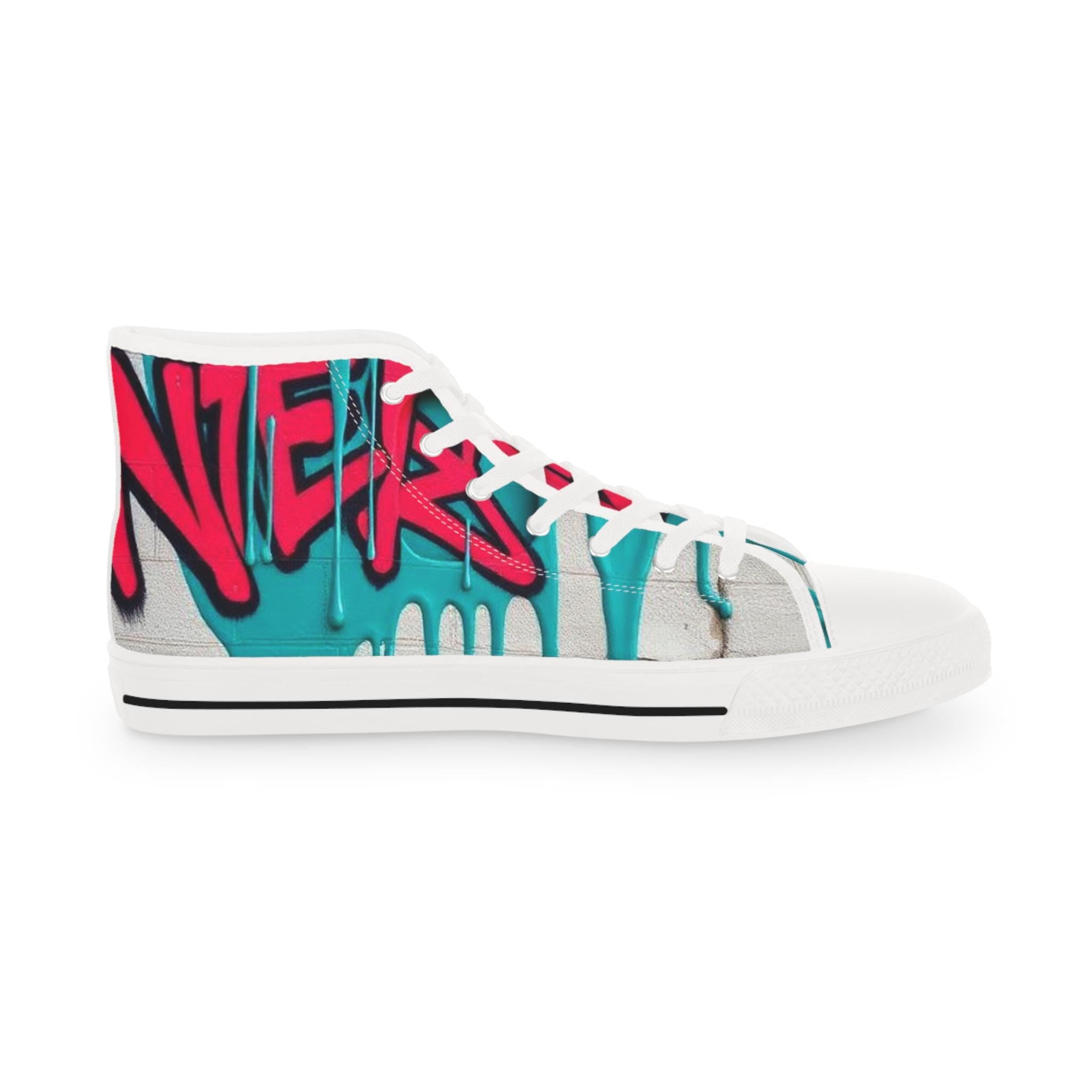 Teal Pink Street Graffiti Men's High Top Sneakers | Urban Skate Style