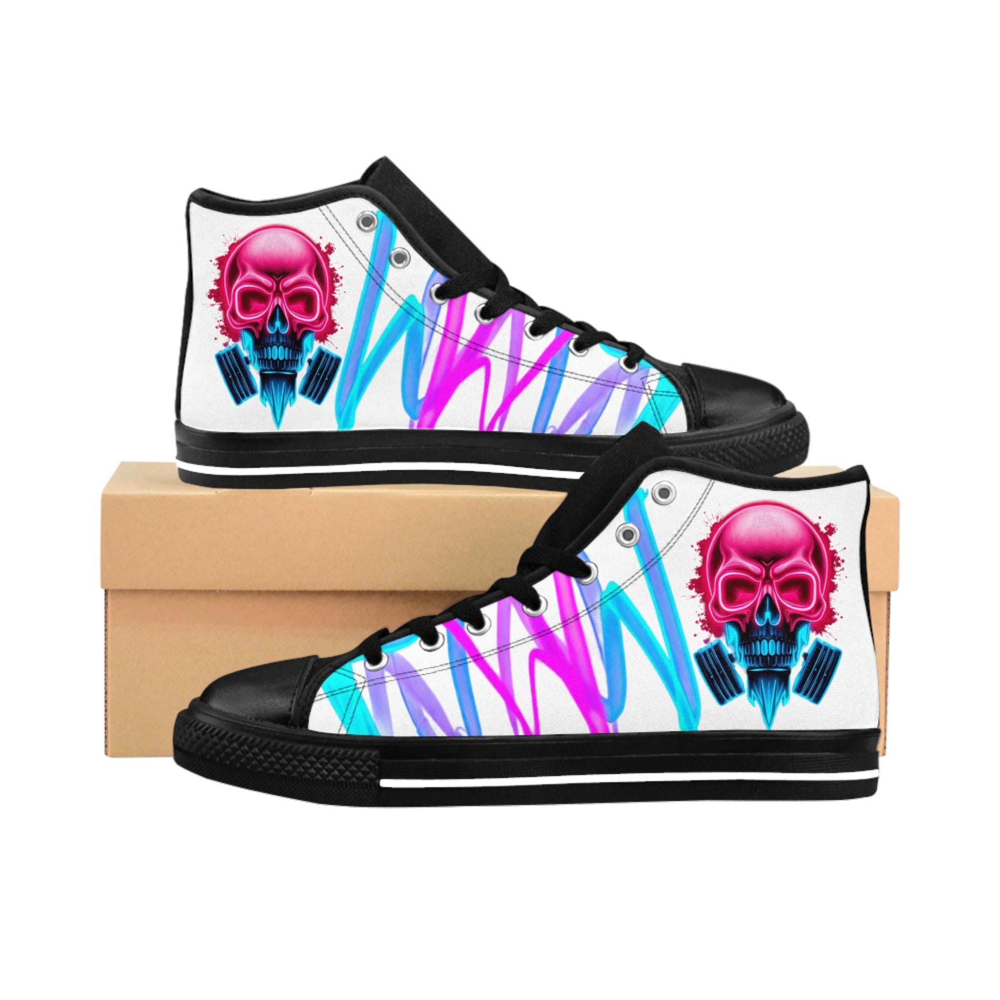 Neon Skull Graffiti Sneakers | High-Top Sneakers