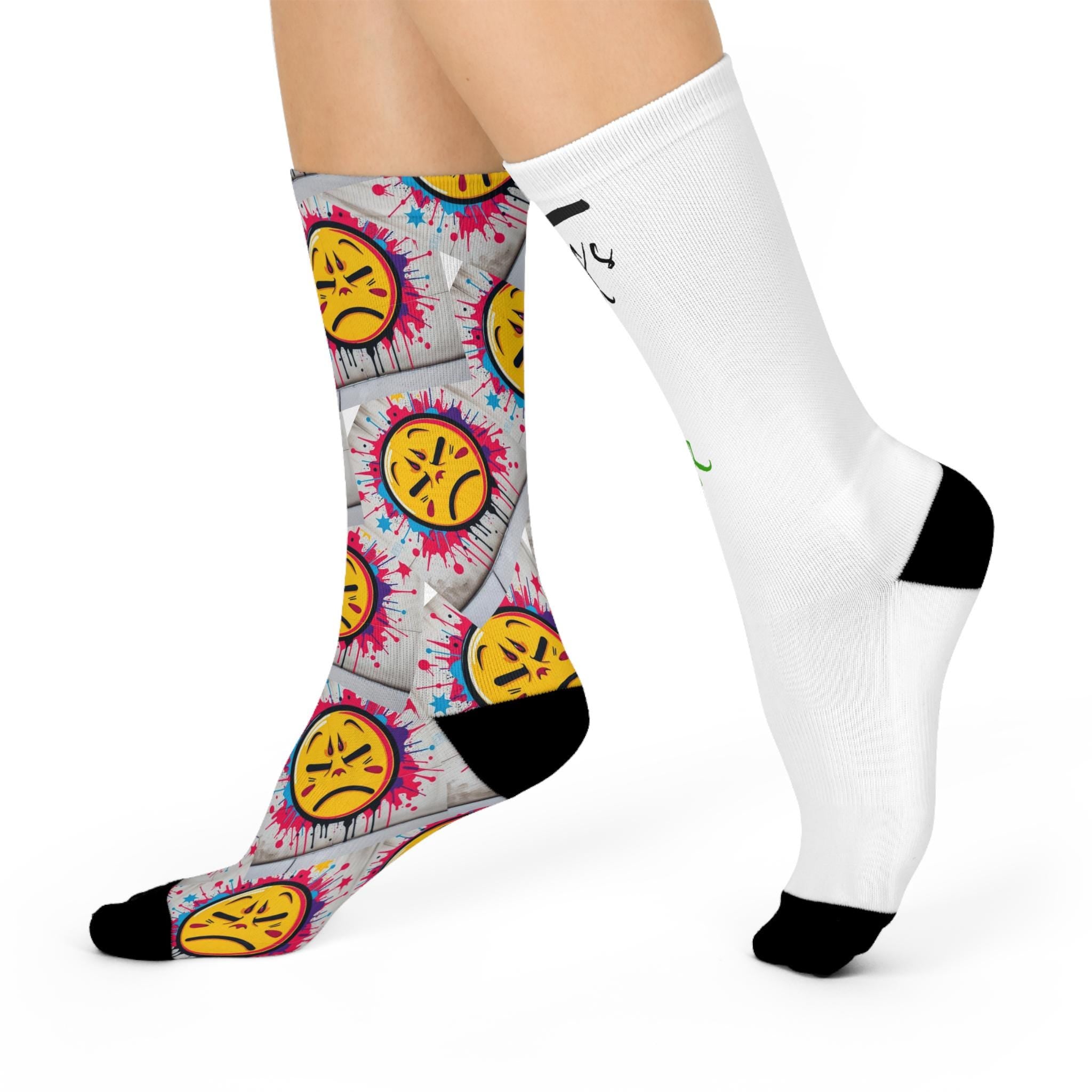 Emoji Pattern Crew Socks | Cushioned Knit, Black Toe