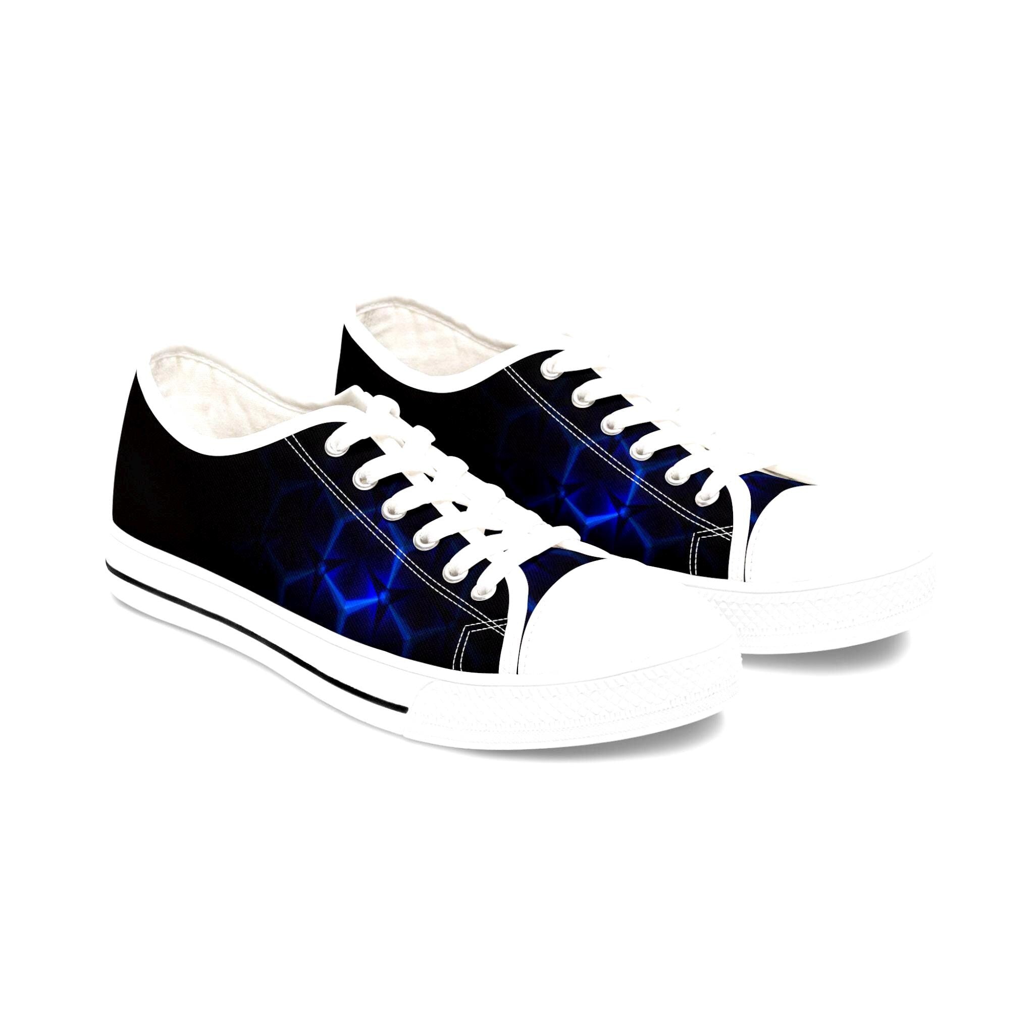 Blue Hexagon Circuit Pattern Women's Low Top Sneakers | Tech Grid Design