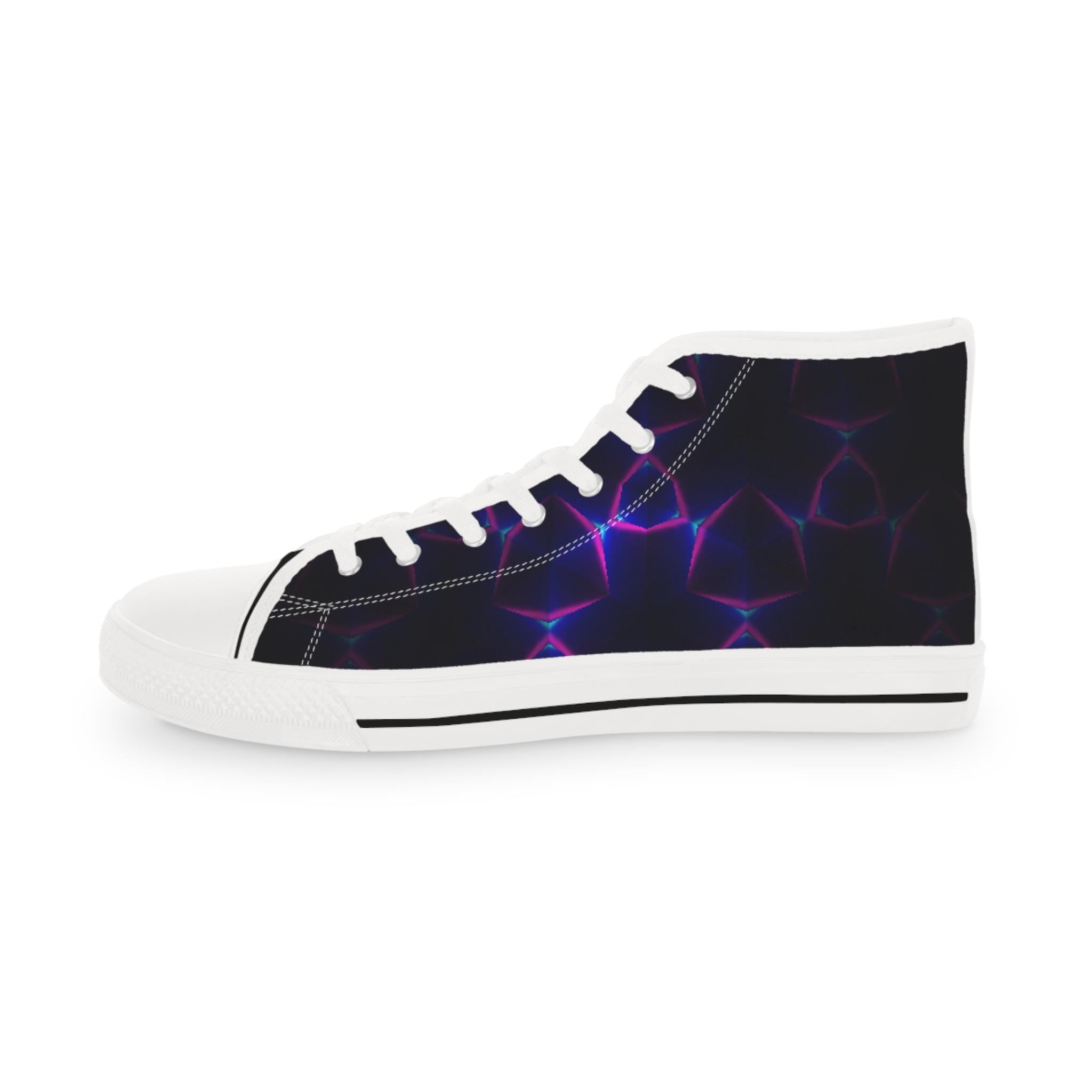 Neon Plasma Pattern High Top Sneakers | Purple Electric Wave Shoes