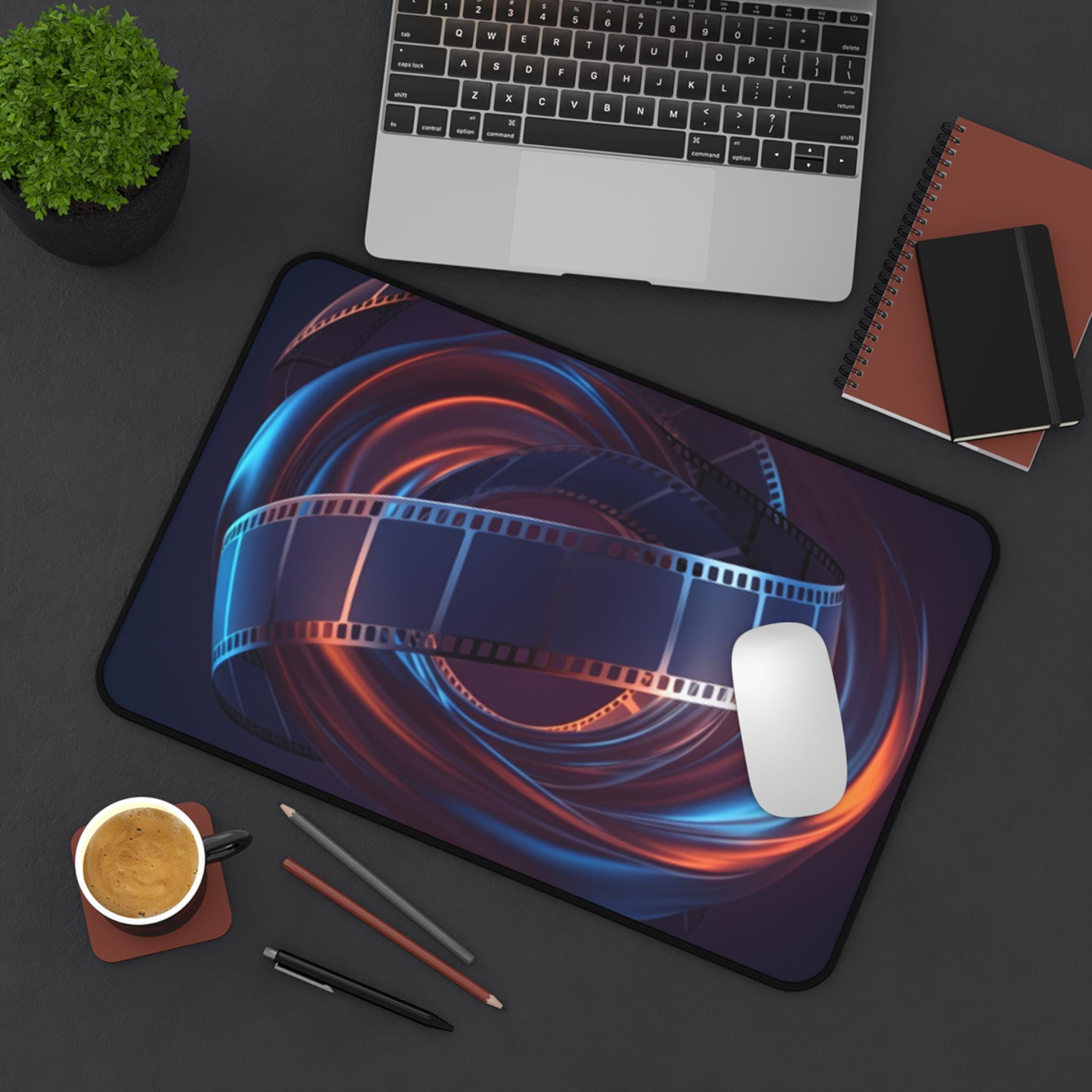 Cinematic Film Reel Swirl Desk Mat | Movie Theme Desk Pad