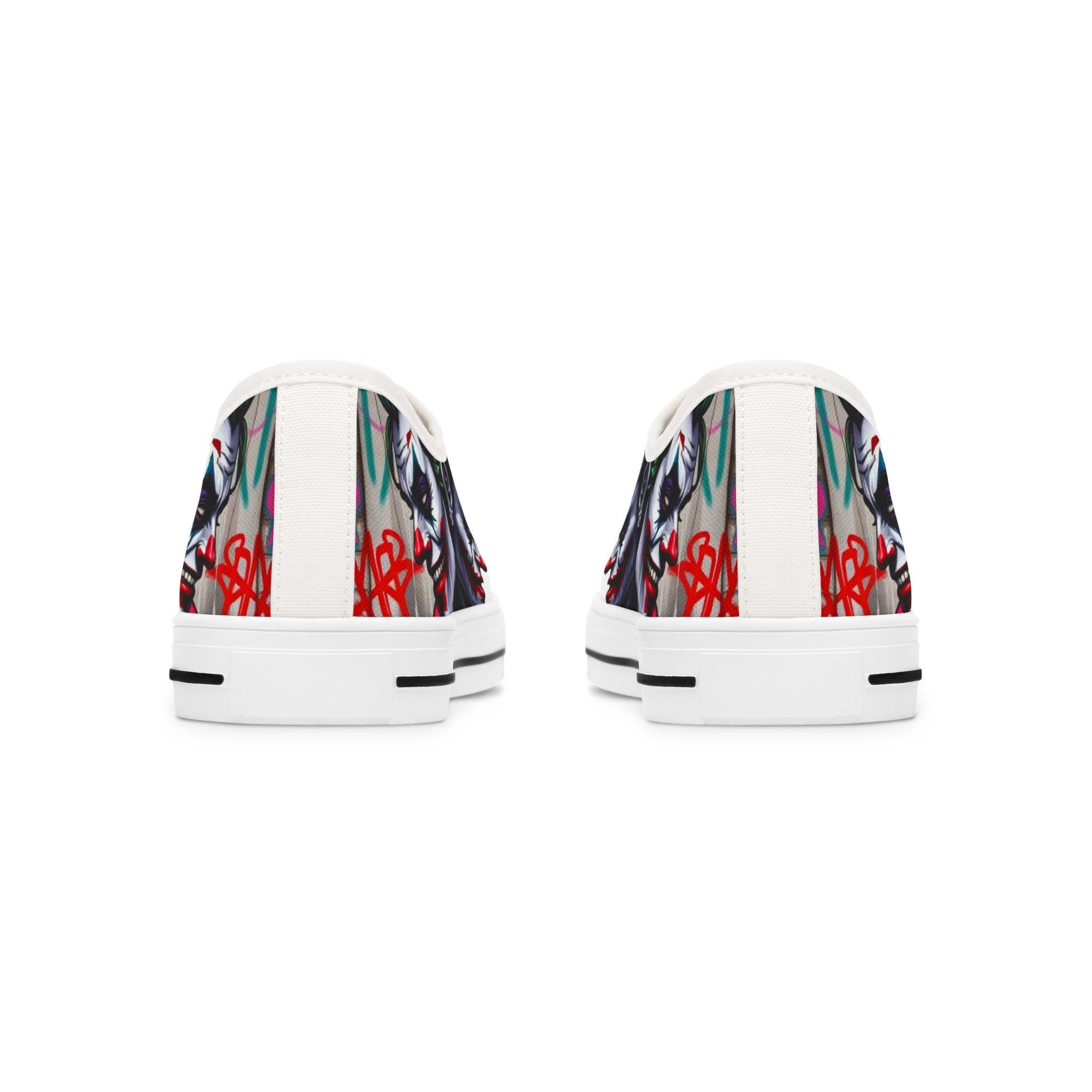 Joker Clown Face Women's Low Top Sneakers | Clown Skull Street Art Shoes