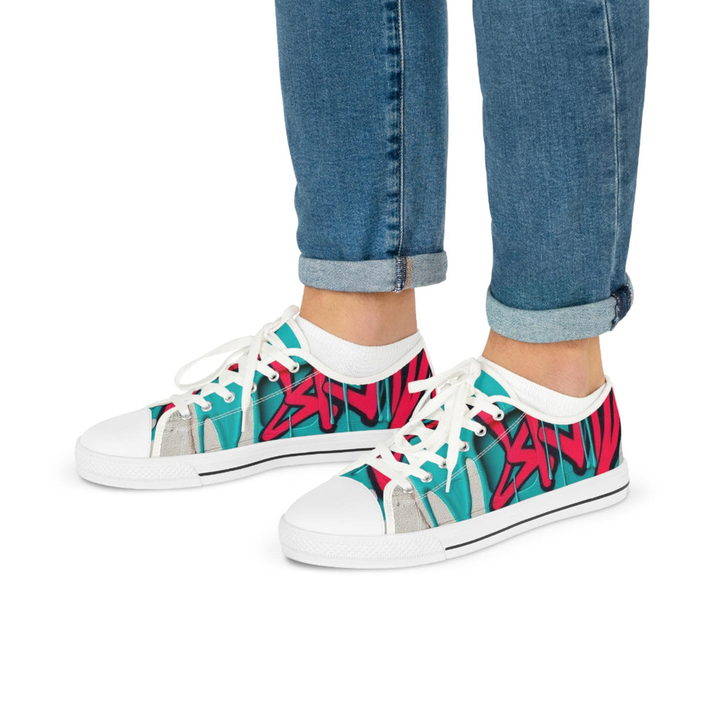 Teal Pink Graffiti Sneakers | Men's Low Top Street Art Canvas Shoes