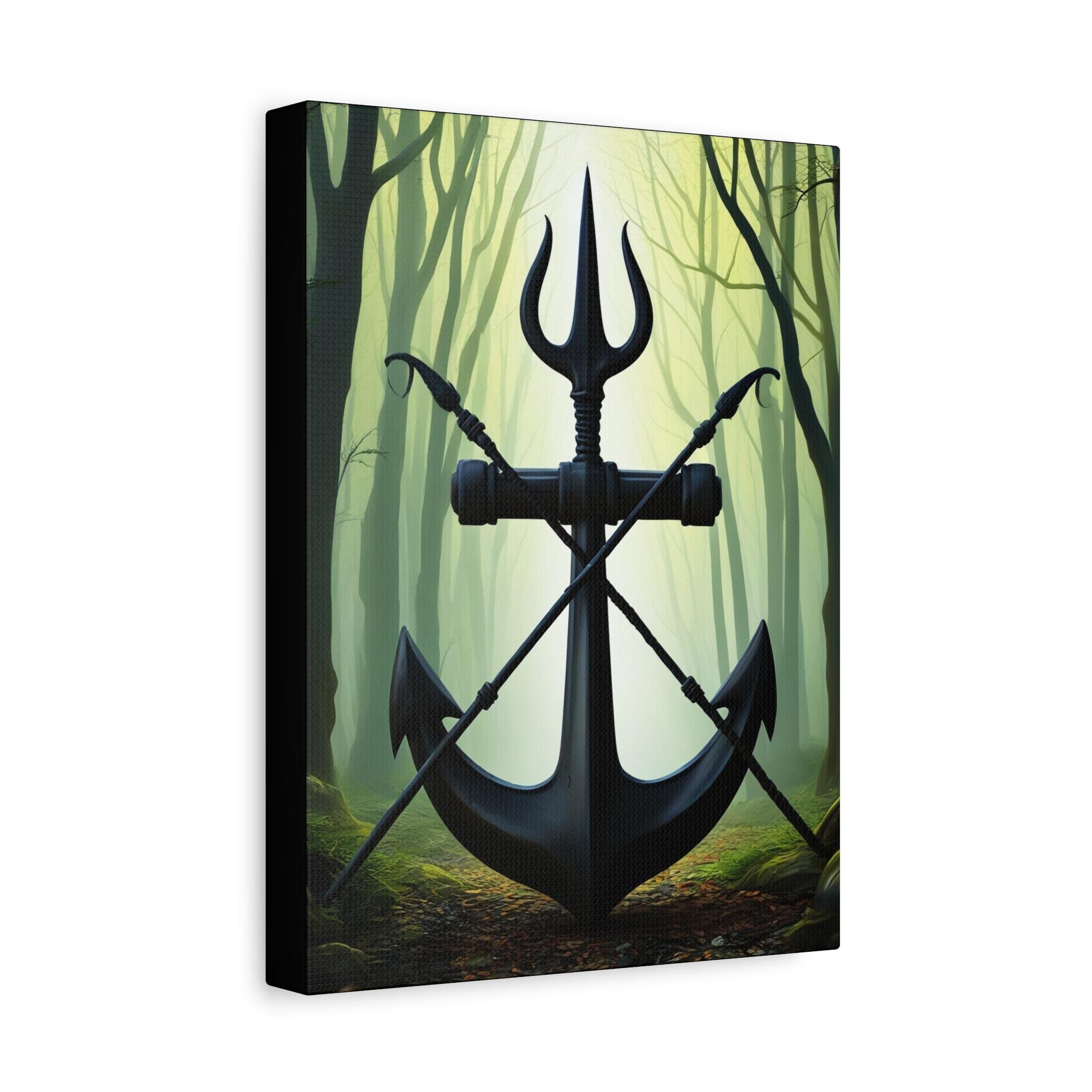 Anchor and Trident Forest Illustration Canvas | Stretched Matte Canvas