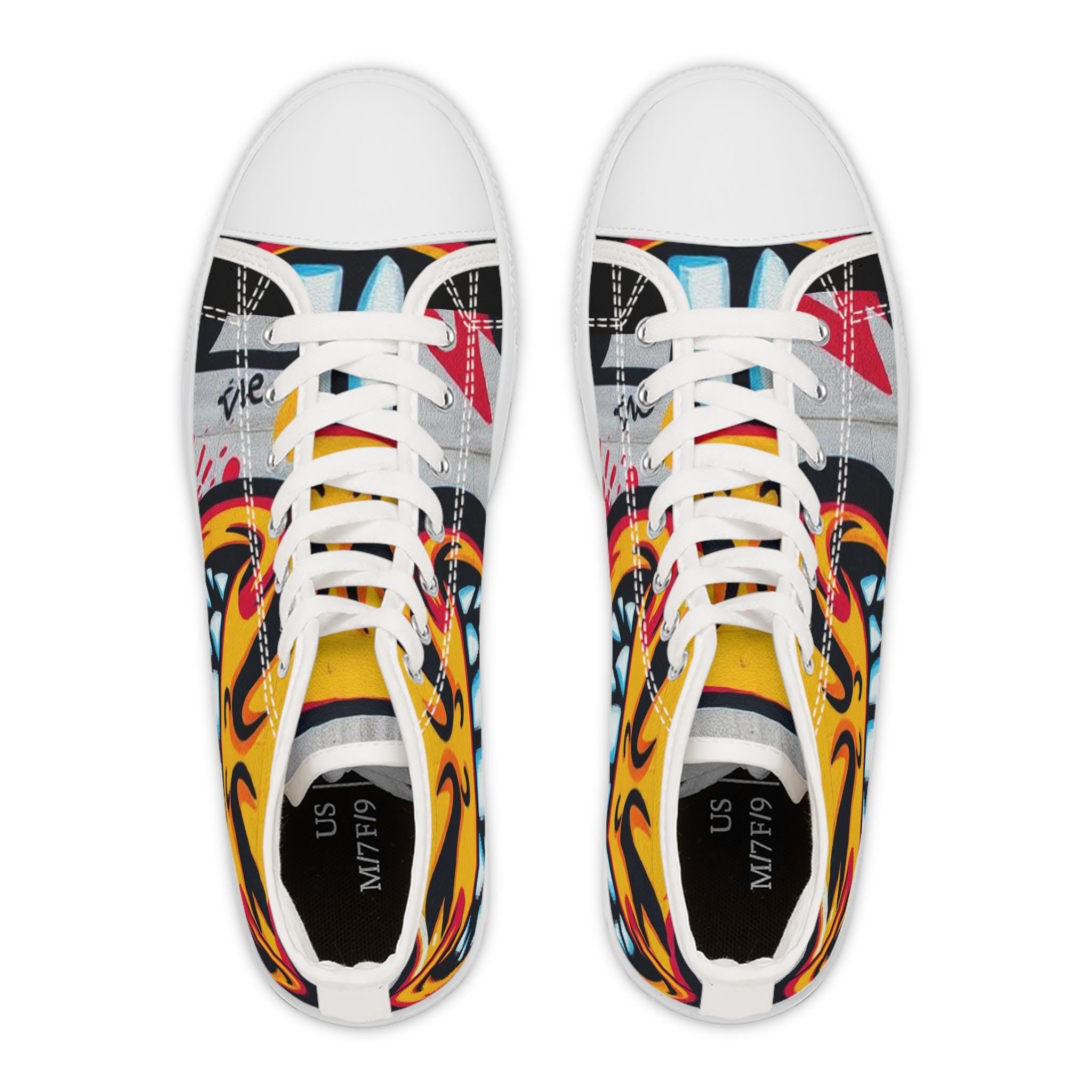 Evil Smile Graffiti Emoji Face High Top Sneakers | Neon Street Art Shoes