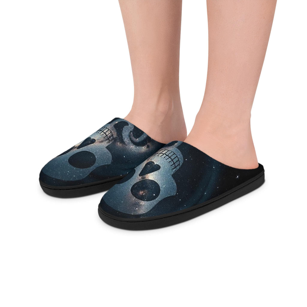 Space Skull Slippers | Men's Cozy Flannel Fleece Indoor Footwear