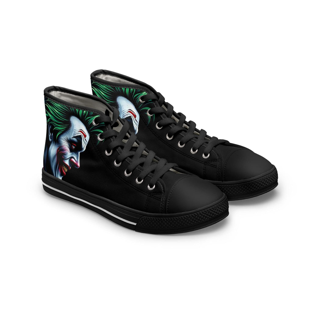 Joker Face Illustration Women's High Top Sneakers | Clown Villain Art, Black Green