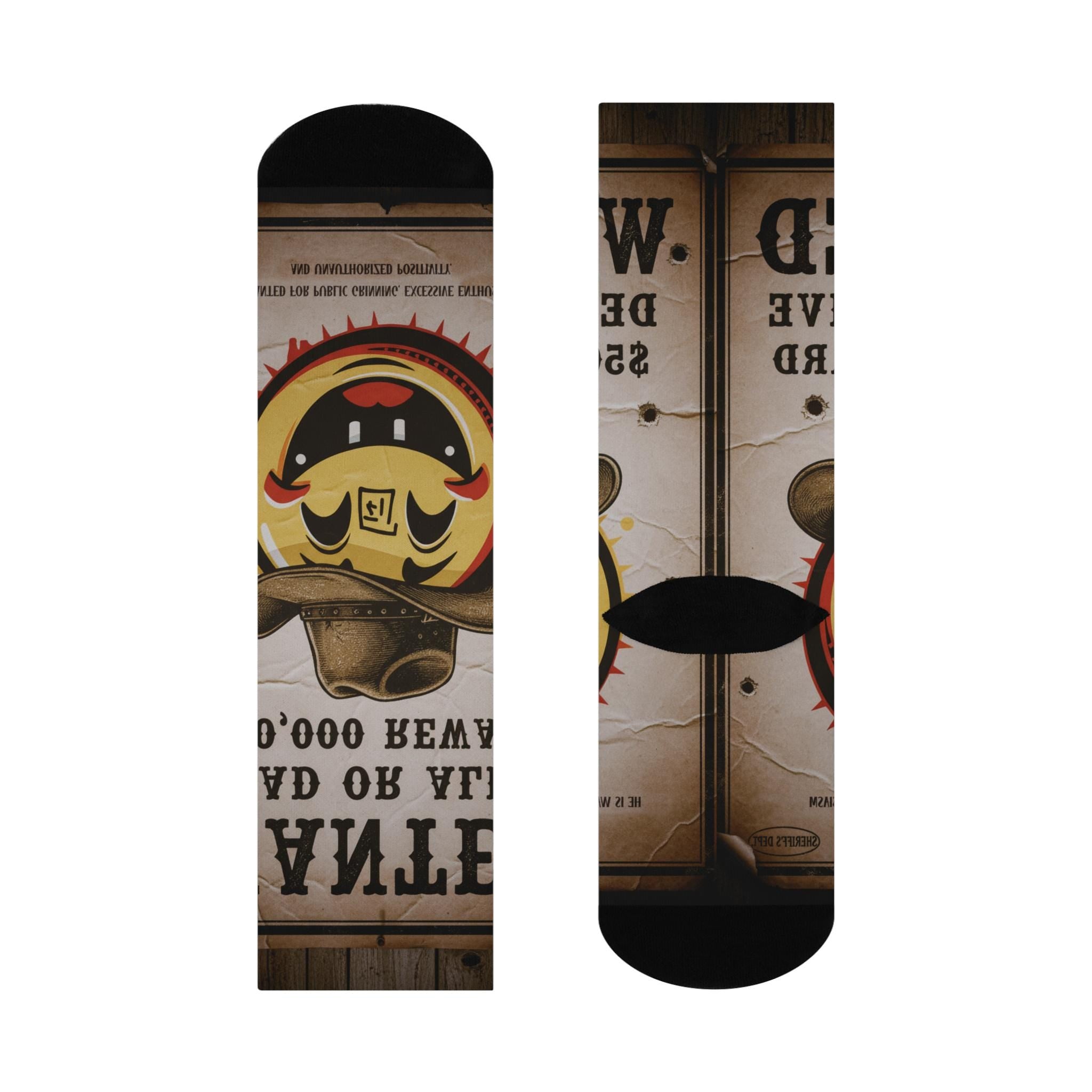 Wanted Poster Smiley Face Socks | Crew Socks