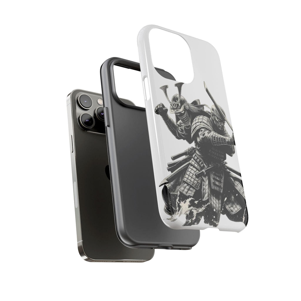 Samurai Warriors Phone Case | Black Ink Battle Illustration, Tough Case