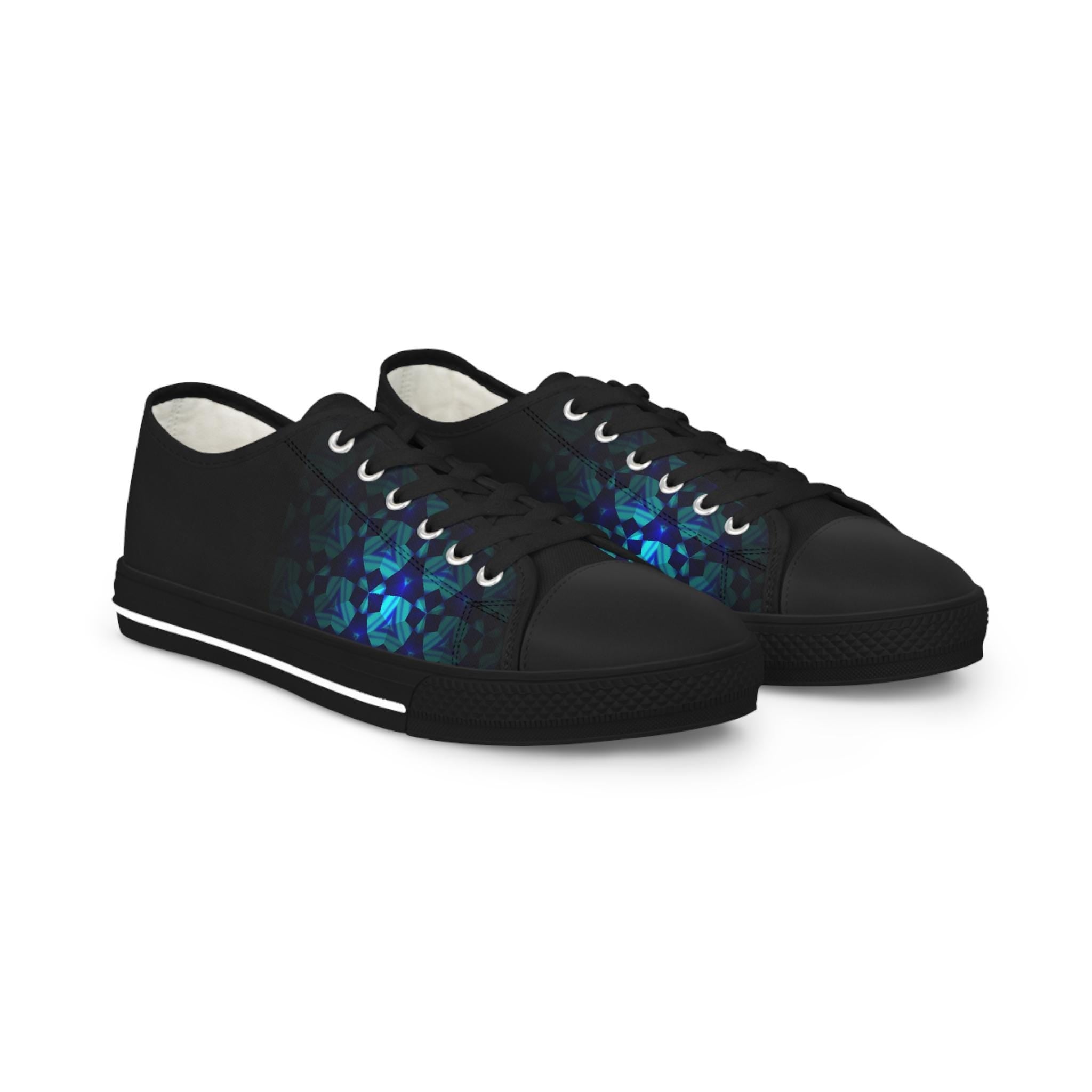 Teal Geometric Mosaic Abstract Pattern Men's Low Top Sneakers | Geometric Art Print