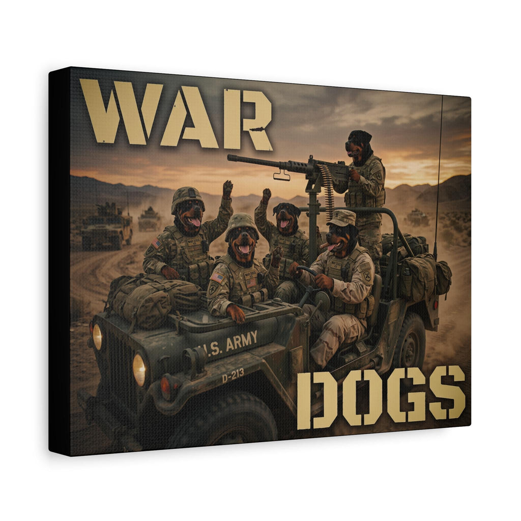 War Dogs Canvas Print | Military Jeep Soldiers Matte Stretched Wall Art