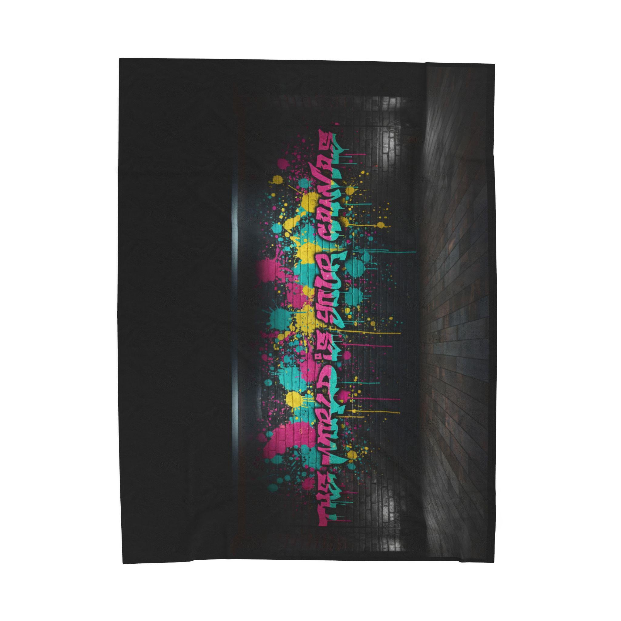 Neon Graffiti The World Is Your Canvas Art Blanket | Urban Spray Paint Alley Mural
