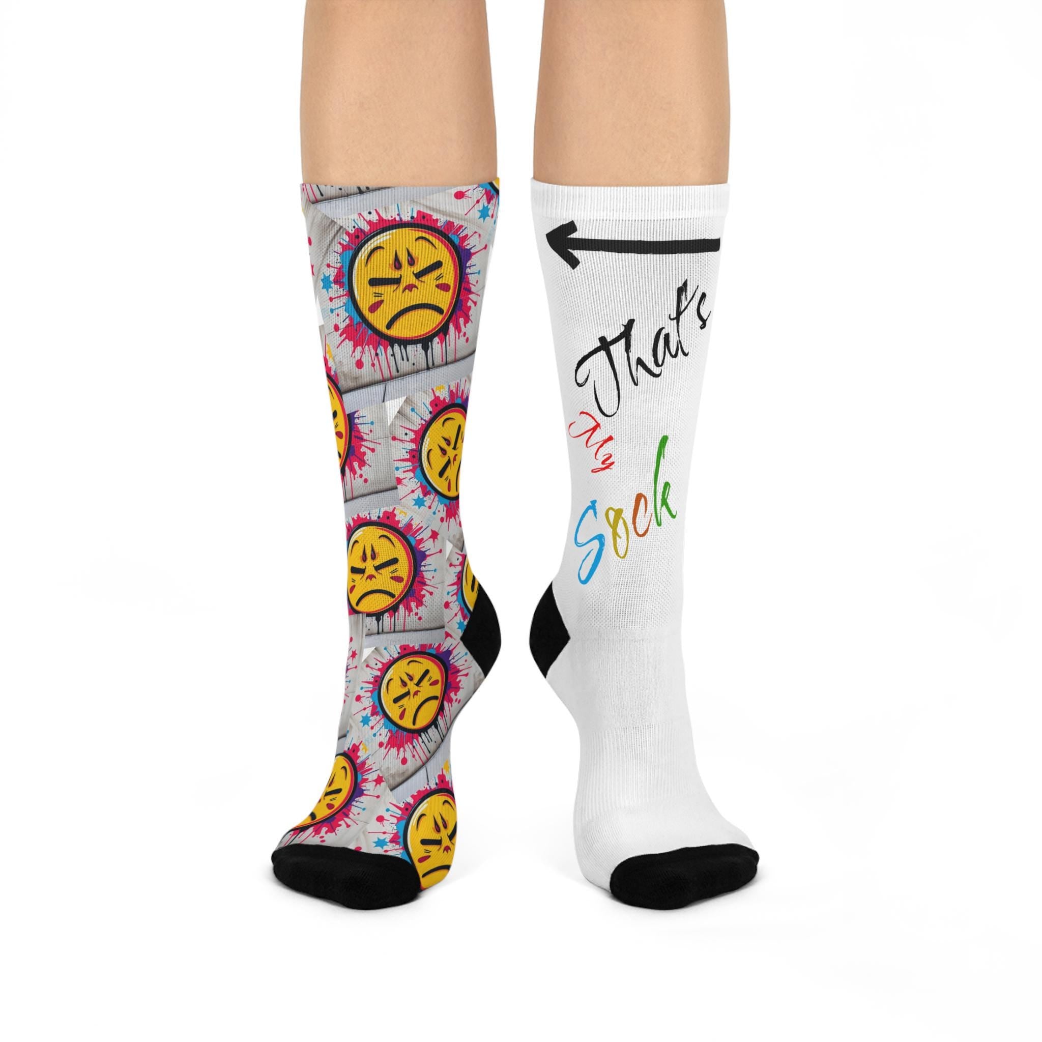 Emoji Pattern Crew Socks | Cushioned Knit, Black Toe