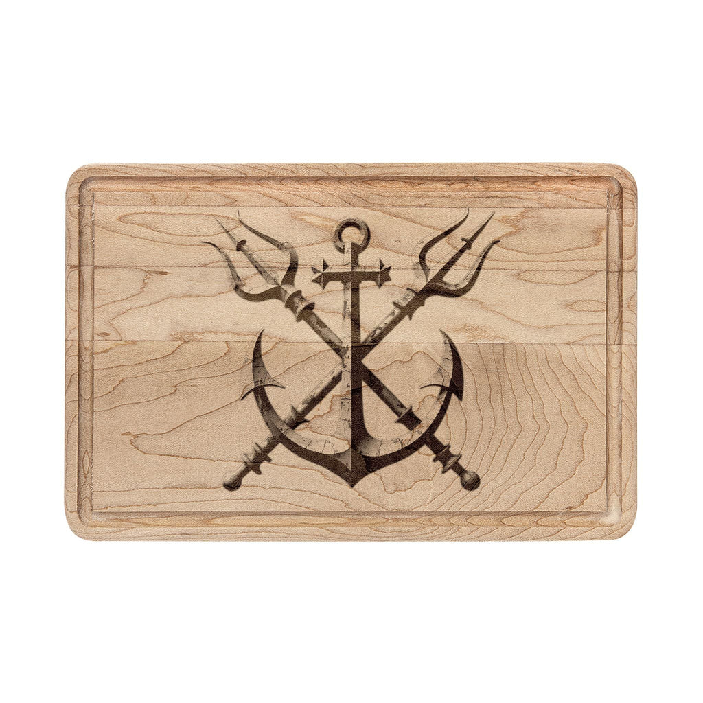 Crossed Anchor and Tridents Wooden Cutting Board | Engraved