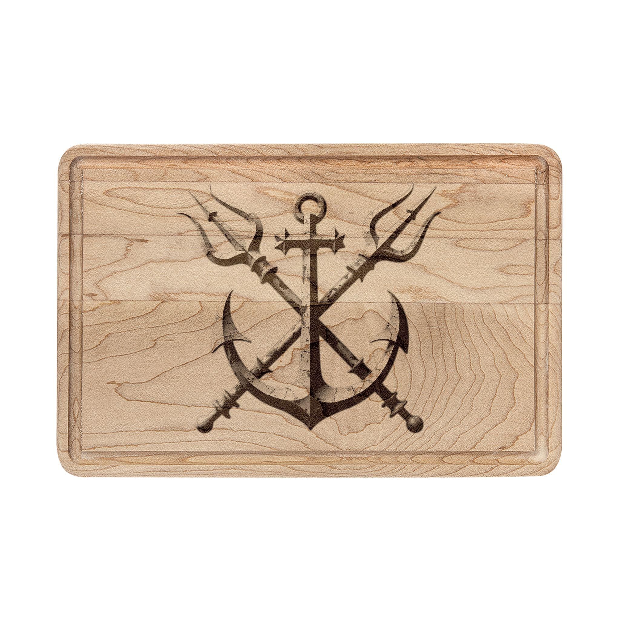 Crossed Anchor and Tridents Wooden Cutting Board | Engraved