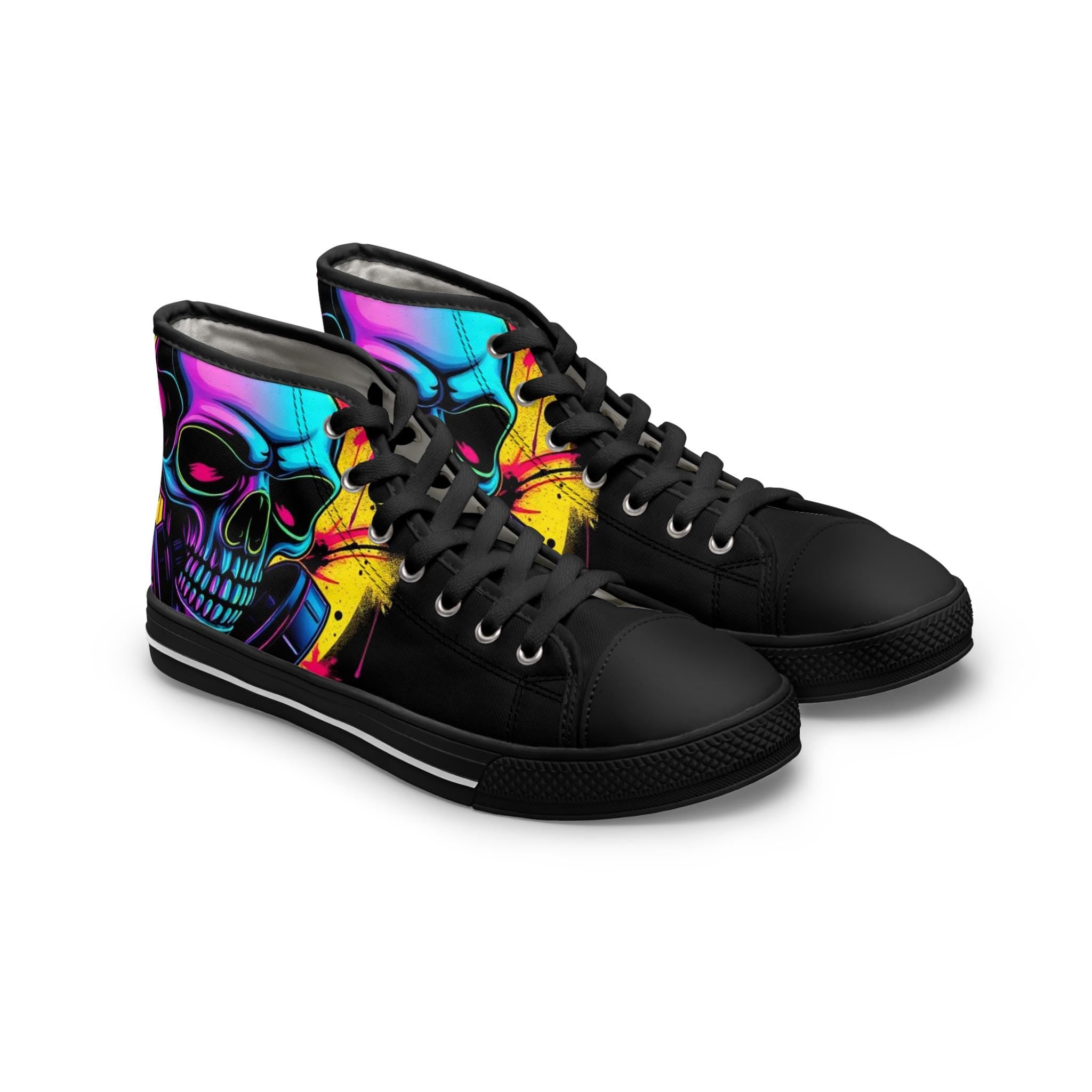 Neon Skull High Top Sneakers | Colorful Grunge Skate Shoes