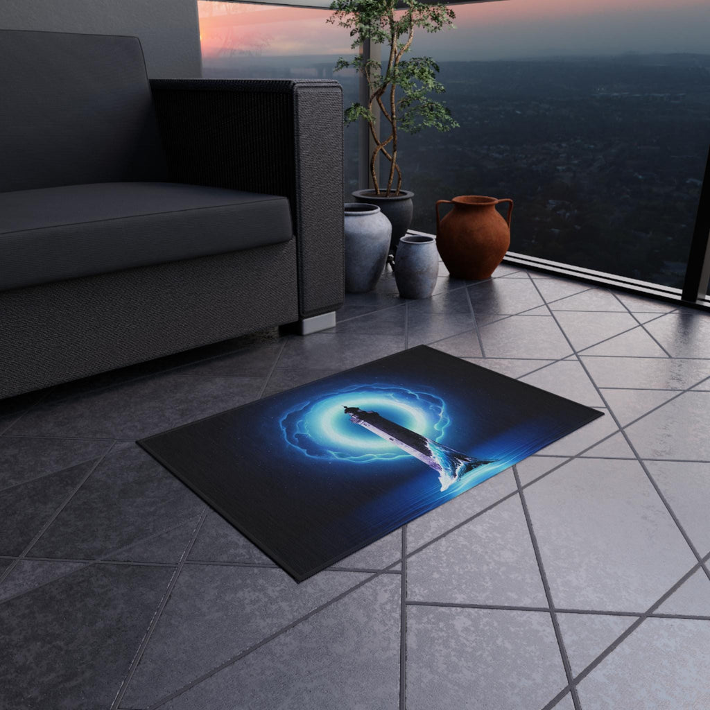 Lighthouse with Electric Aura Outdoor Rug | Nautical Coastal Decor