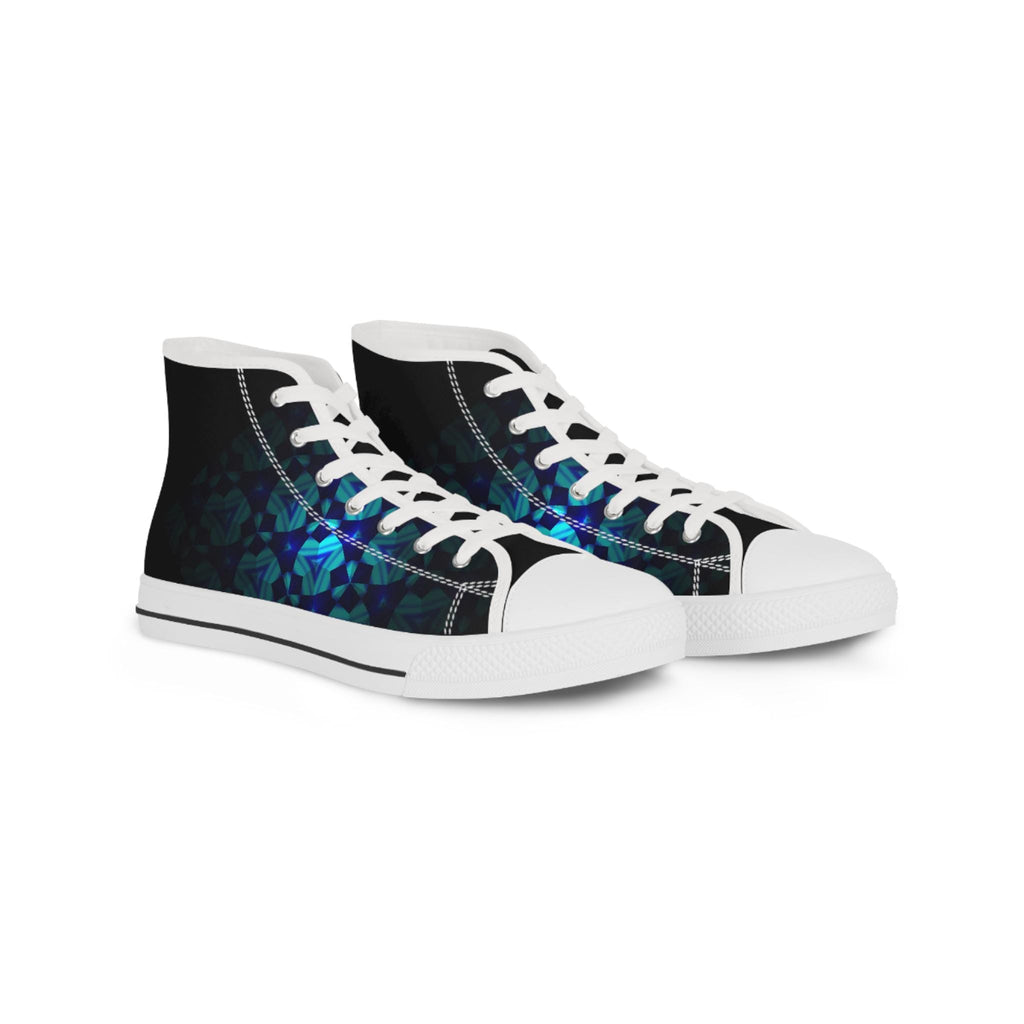 Teal Geometric Mosaic High Top Sneakers | Abstract Pattern Canvas Shoes