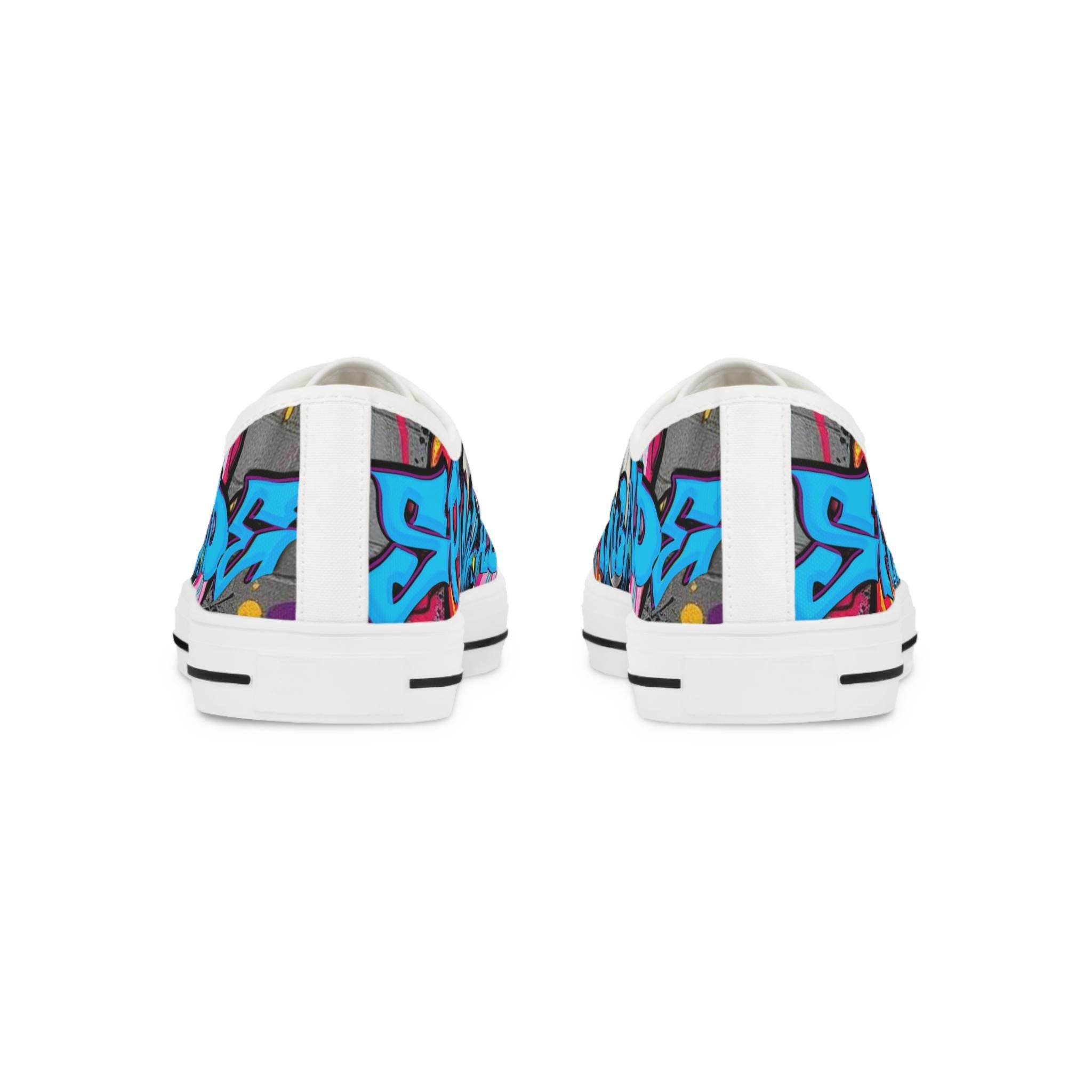 Blue Graffiti Street Art Sneakers | Low Top Canvas Shoes