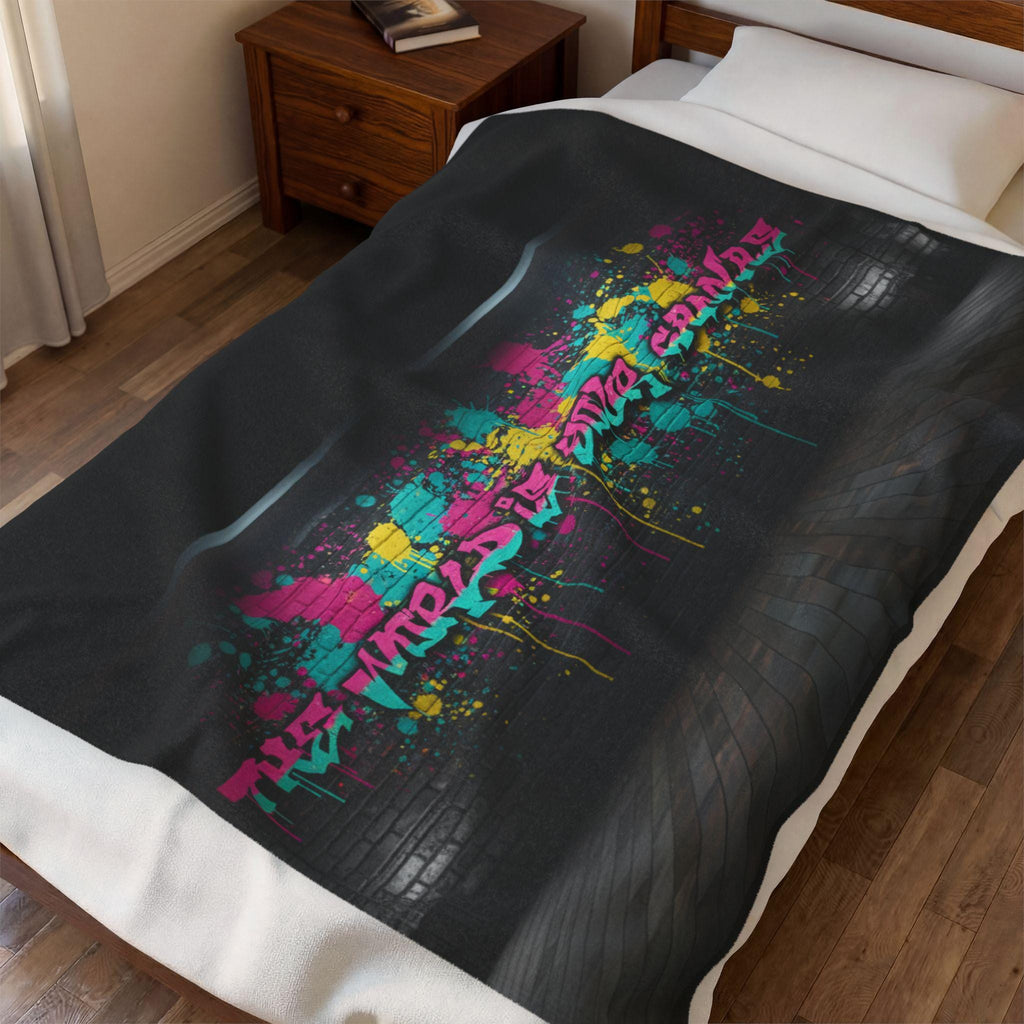 Neon Graffiti The World Is Your Canvas Art Blanket | Urban Spray Paint Alley Mural