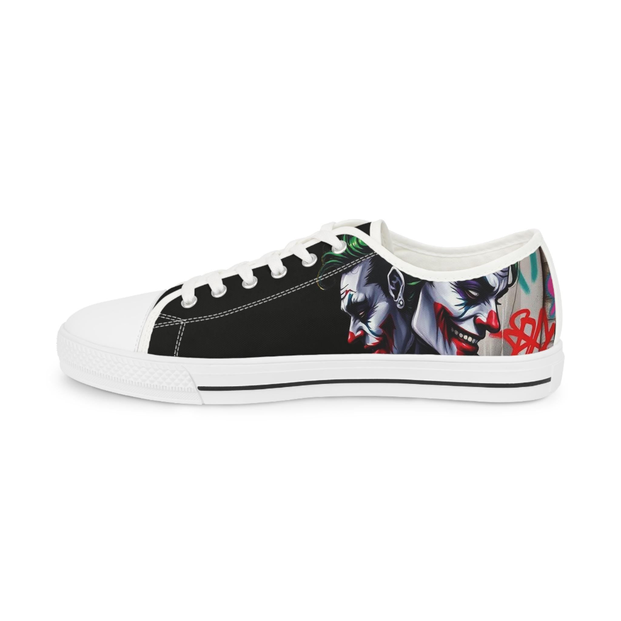 Joker Clown Face Men's Low Top Sneakers | Black Graphic Skate Shoes