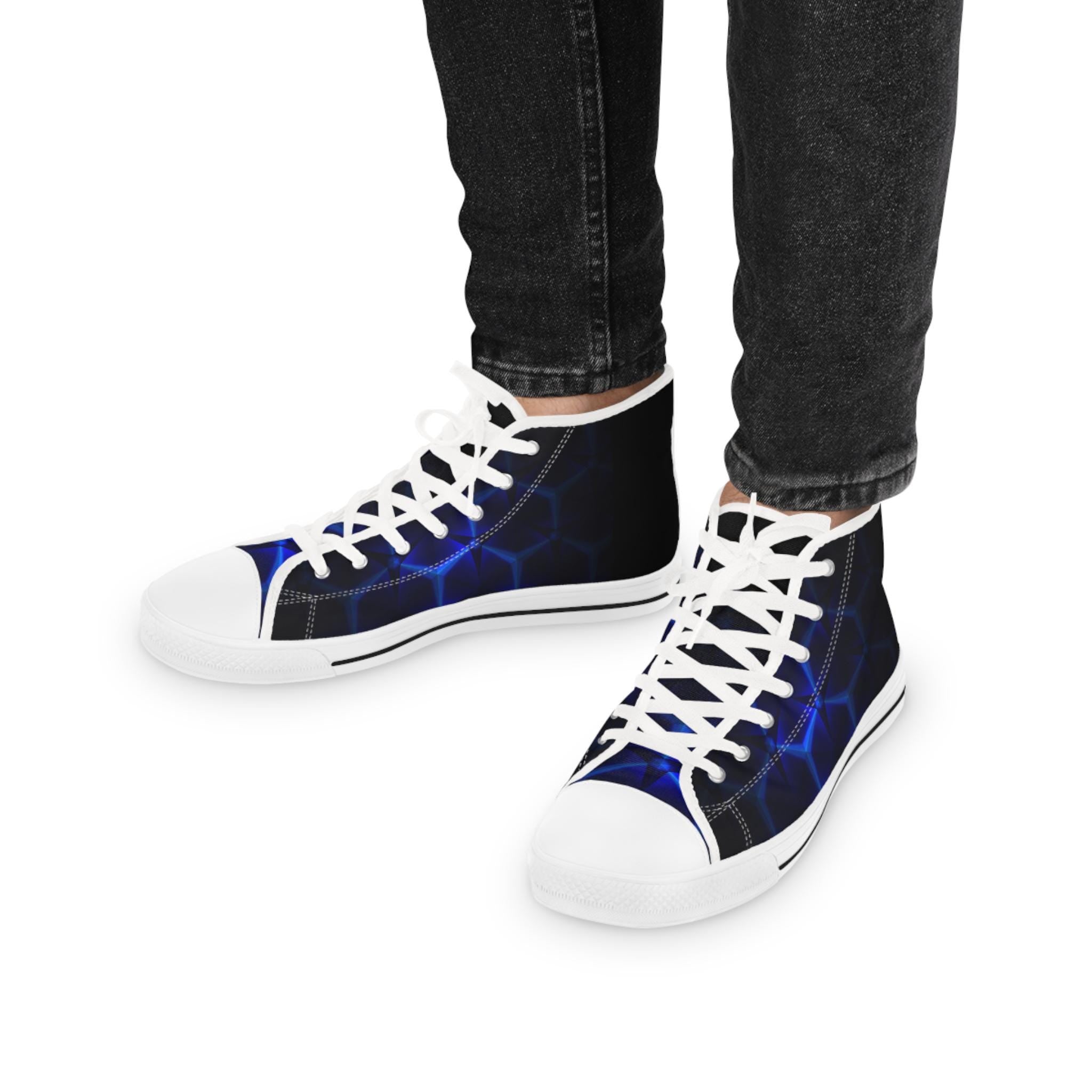 Blue Hexagon Circuit High Top Sneakers | Futuristic Geometric Shoes