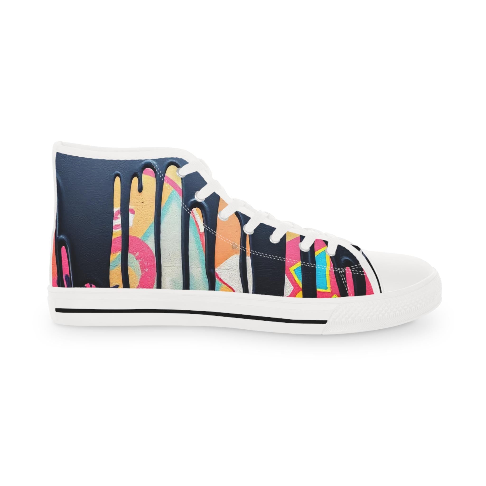 Paint Drip Pattern Men's High Top Sneakers | Navy Pink Canvas Shoes