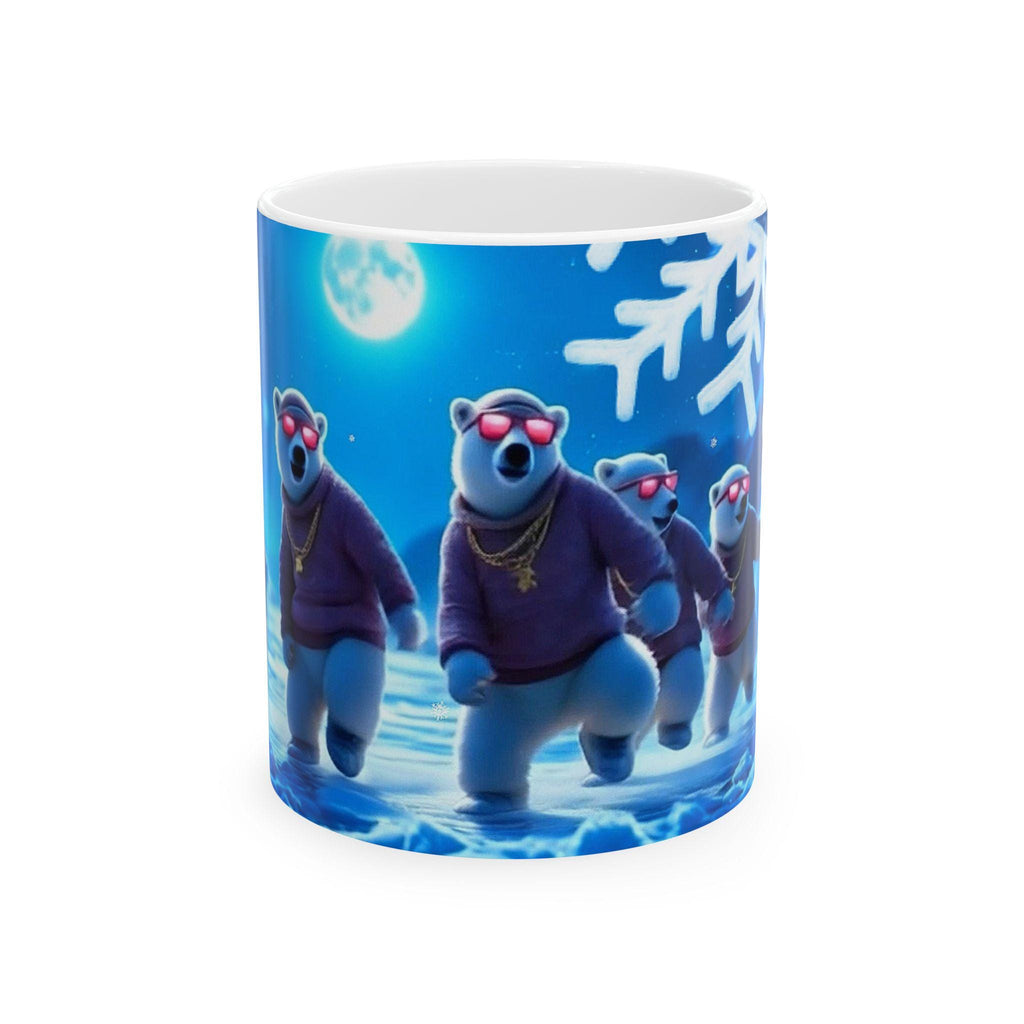 Polar Bear Crew Mug | Winter Night, Sunglasses, Snowflakes, Ceramic Drinkware