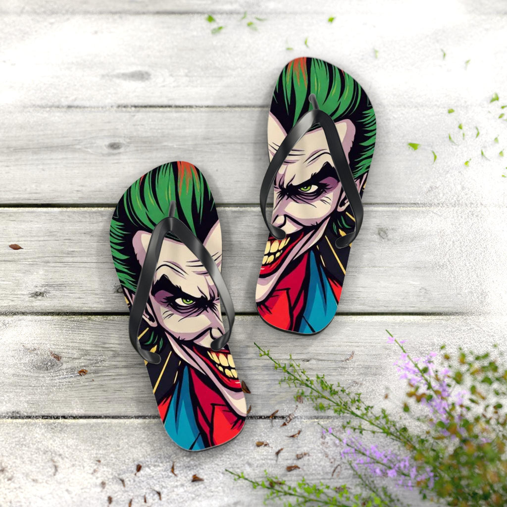 Joker Face Flip Flops | Comic Villain Green Hair