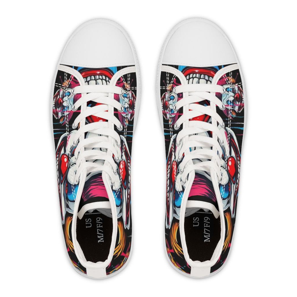 Scary Grinning Clown Women's High Top Sneakers | Horror Face, Colorful Creepy Art