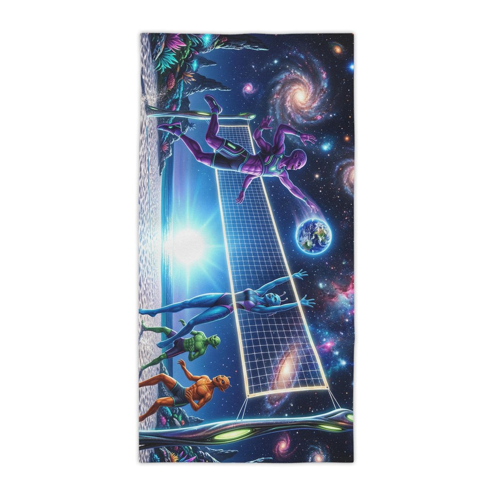 Galactic Beach Volleyball Beach Towel | Space Sunset Alien Players