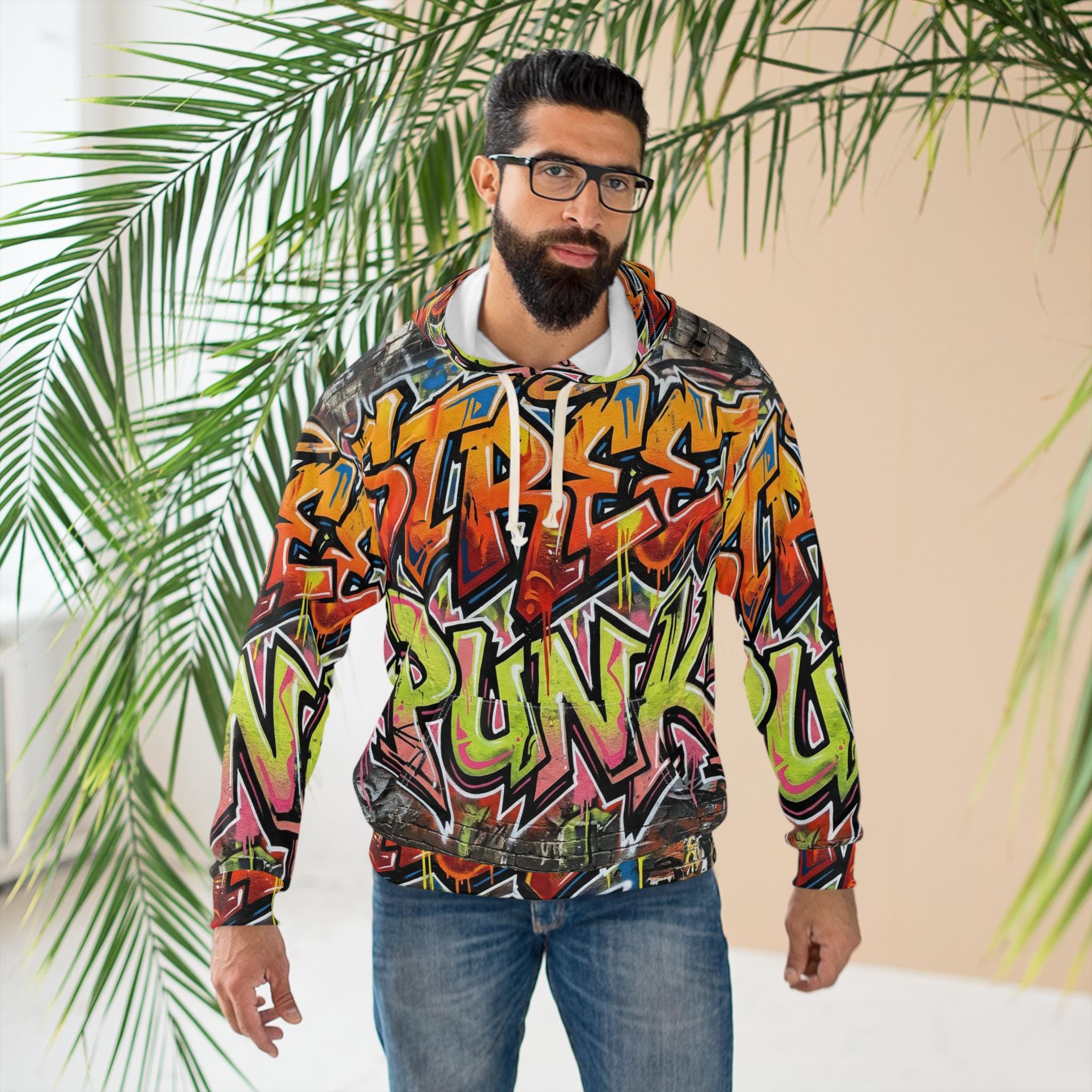 Street Punk Graffiti Hoodie | All-Over Print Urban Art Pullover