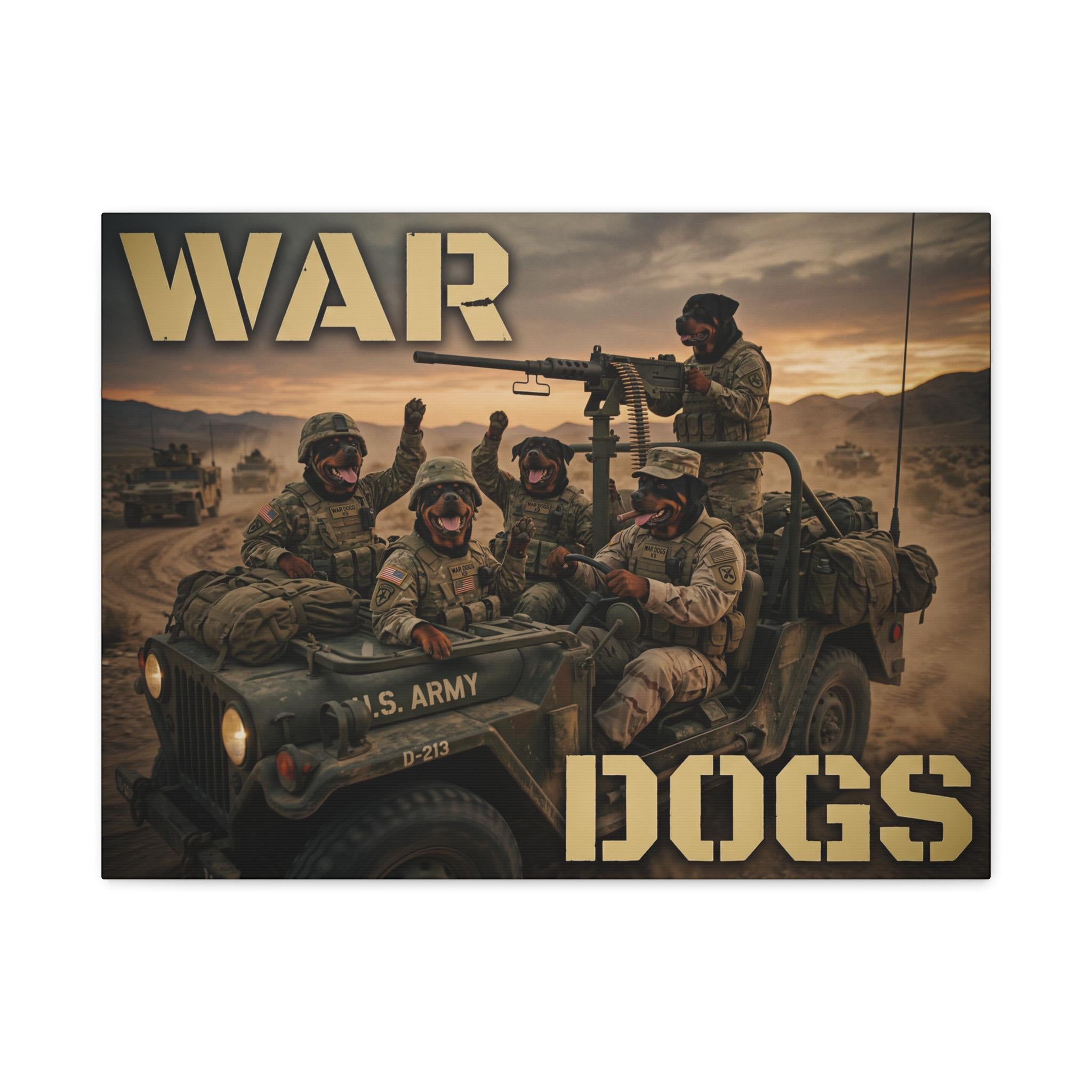 War Dogs Canvas Print | Military Jeep Soldiers Matte Stretched Wall Art