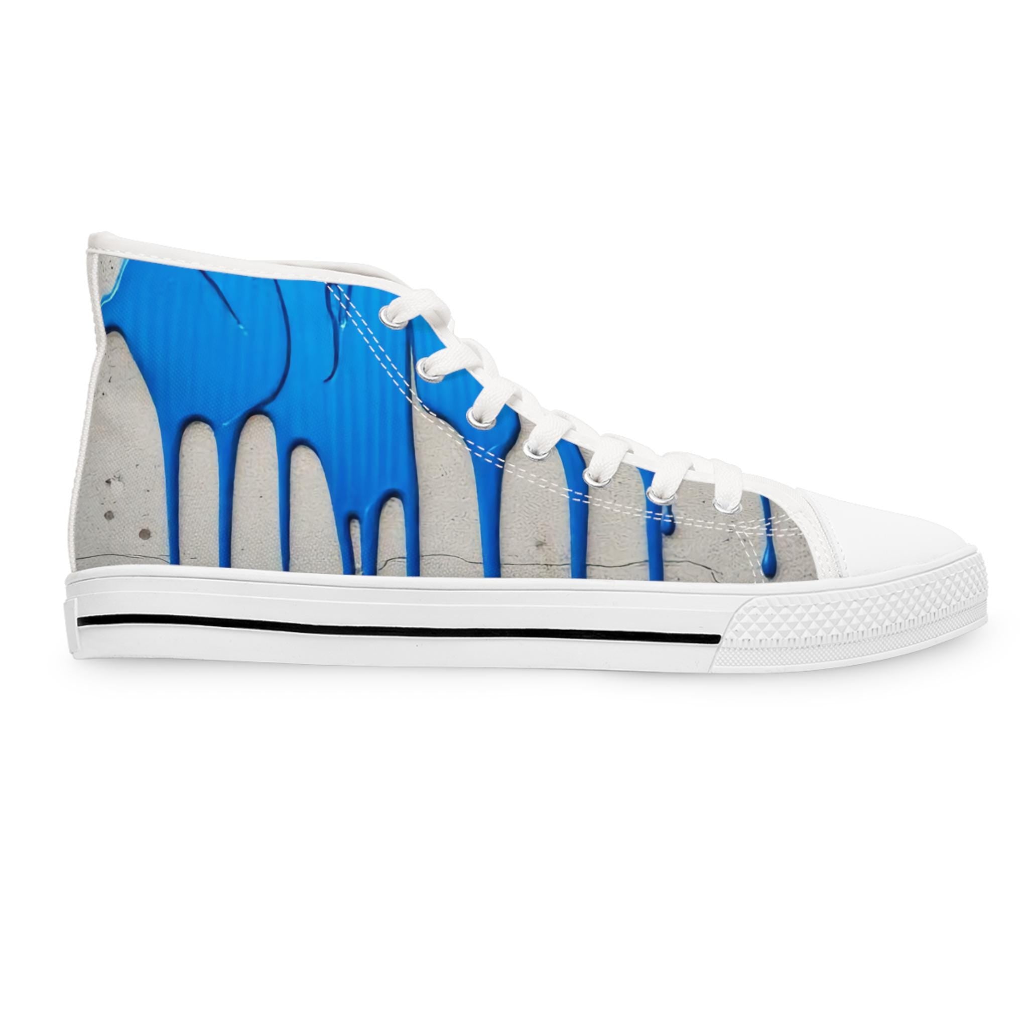Blue Paint Drip Women's High Top Sneakers | Artistic Streetwear Shoes