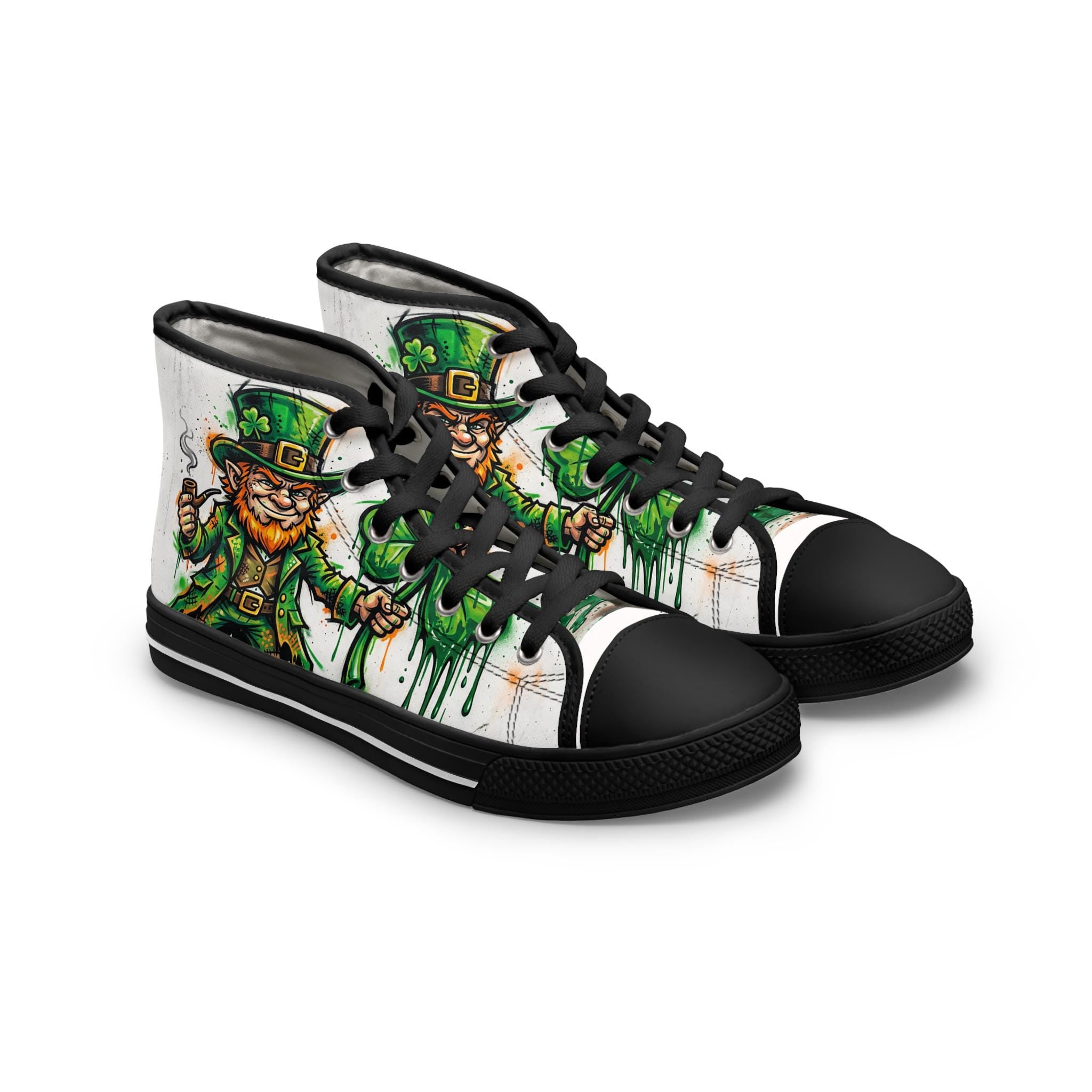 Leprechaun and Shamrock Women's High Top Sneakers | St. Patrick's Day Green Art