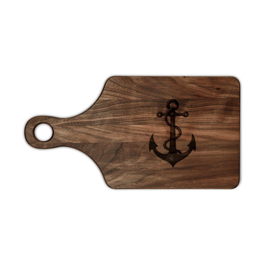 Nautical Anchor Engraved Wooden Cutting Board | Rustic Paddle or Rectangle
