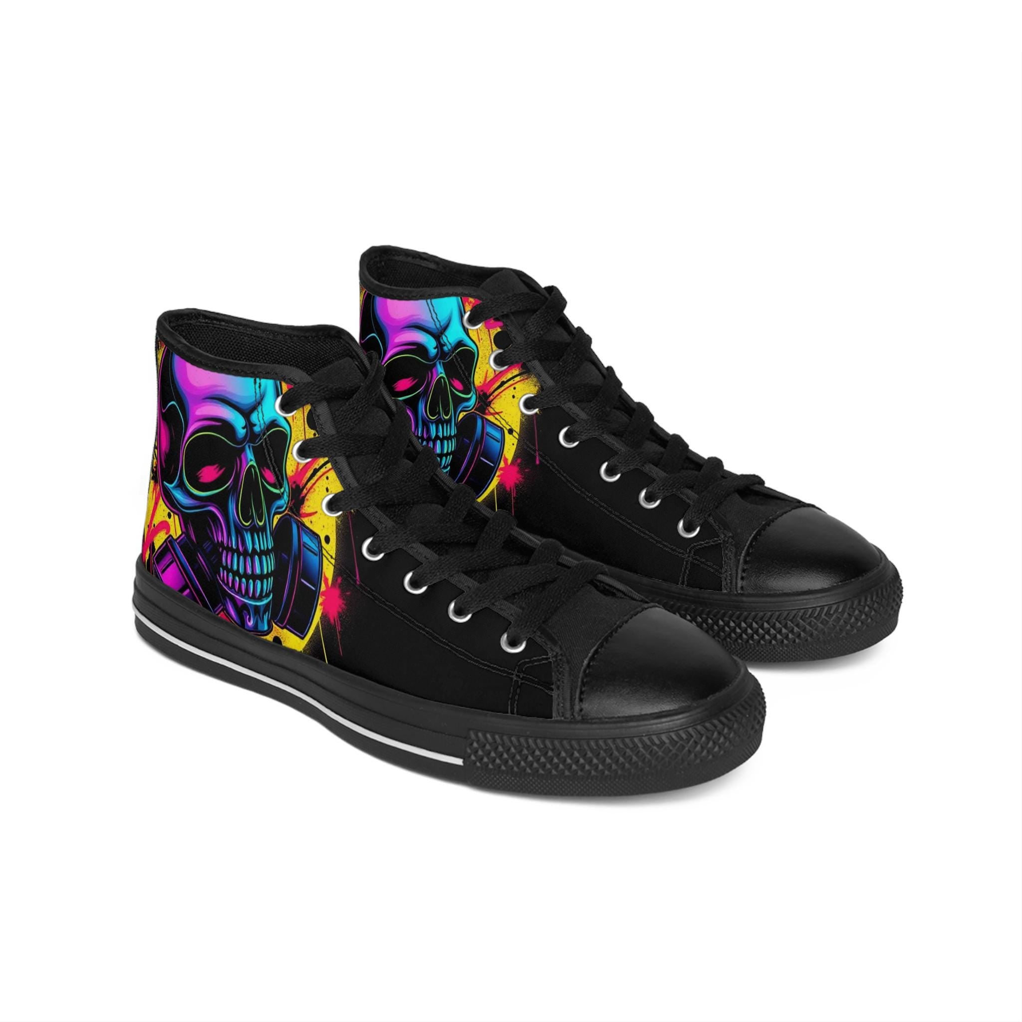 Neon Skull High Top Sneakers | Colorful Graffiti Skull Shoes