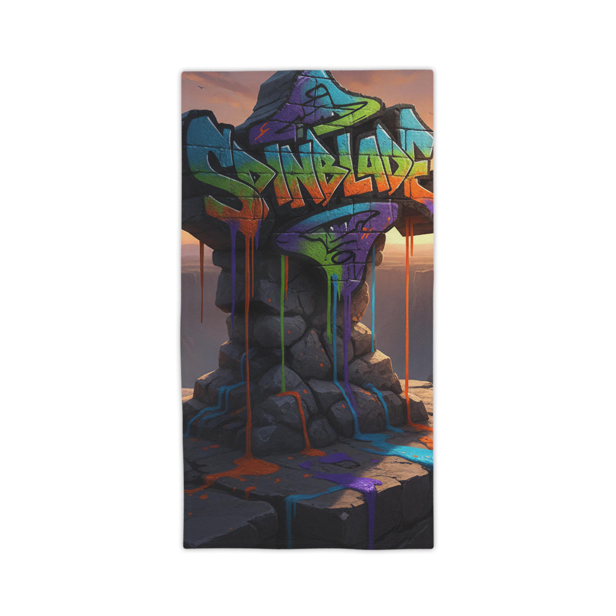 Graffiti Cross Design Beach Towel | Urban Street Art, Dripping Paint